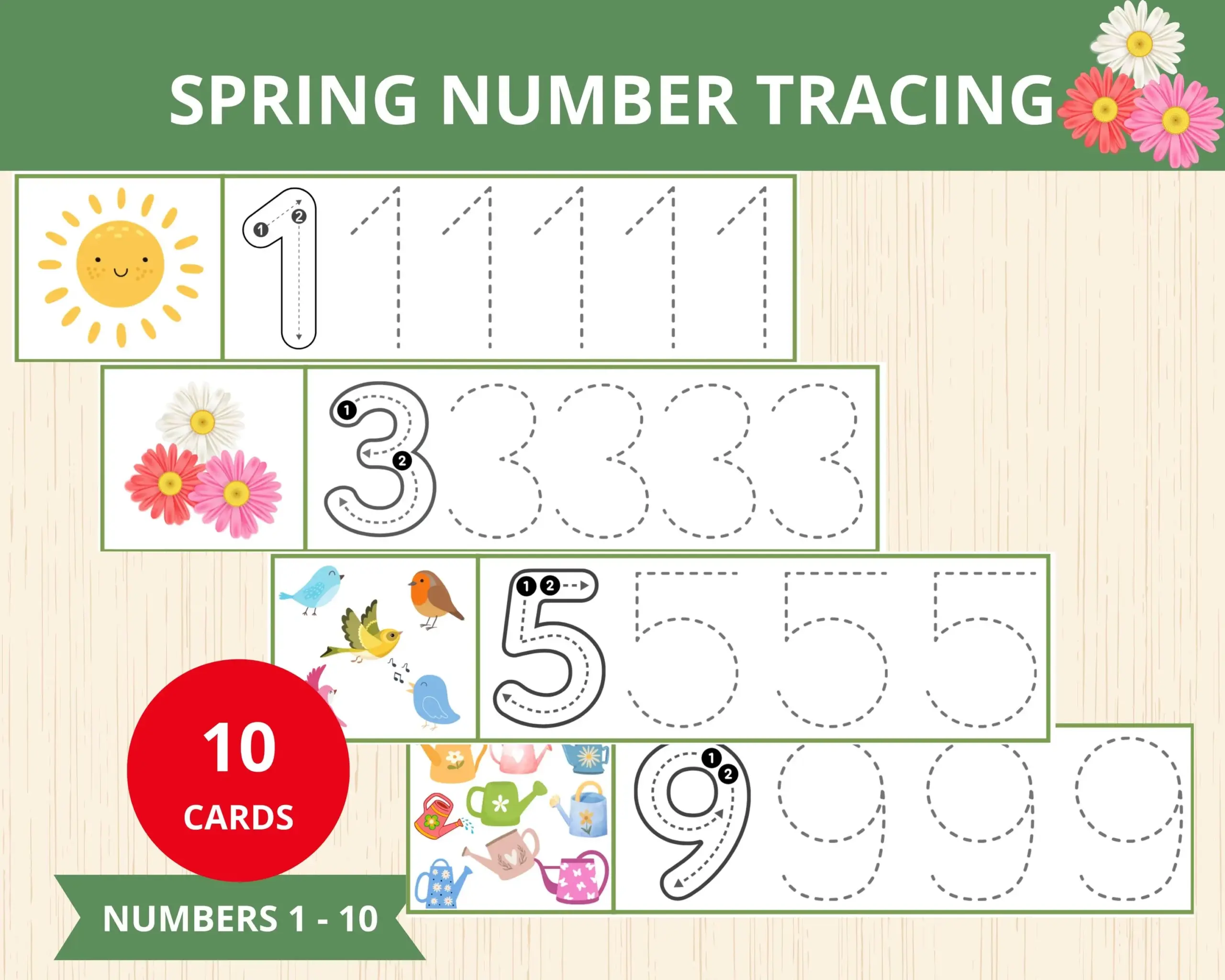 Spring Number Tracing Strips Spring Preschool Handwriting 