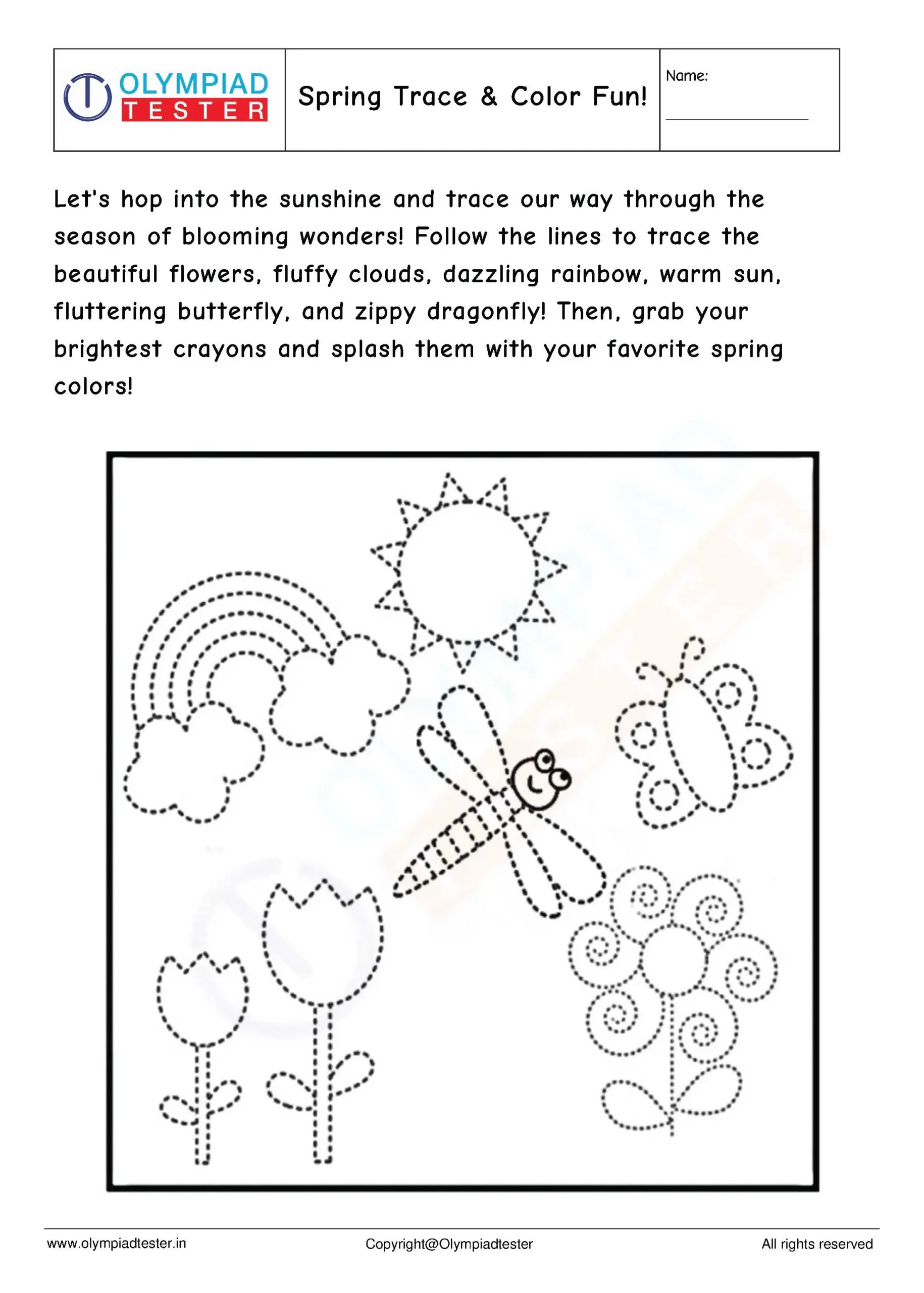 Spring Trace And Color Fun Worksheet Olympiad Tester