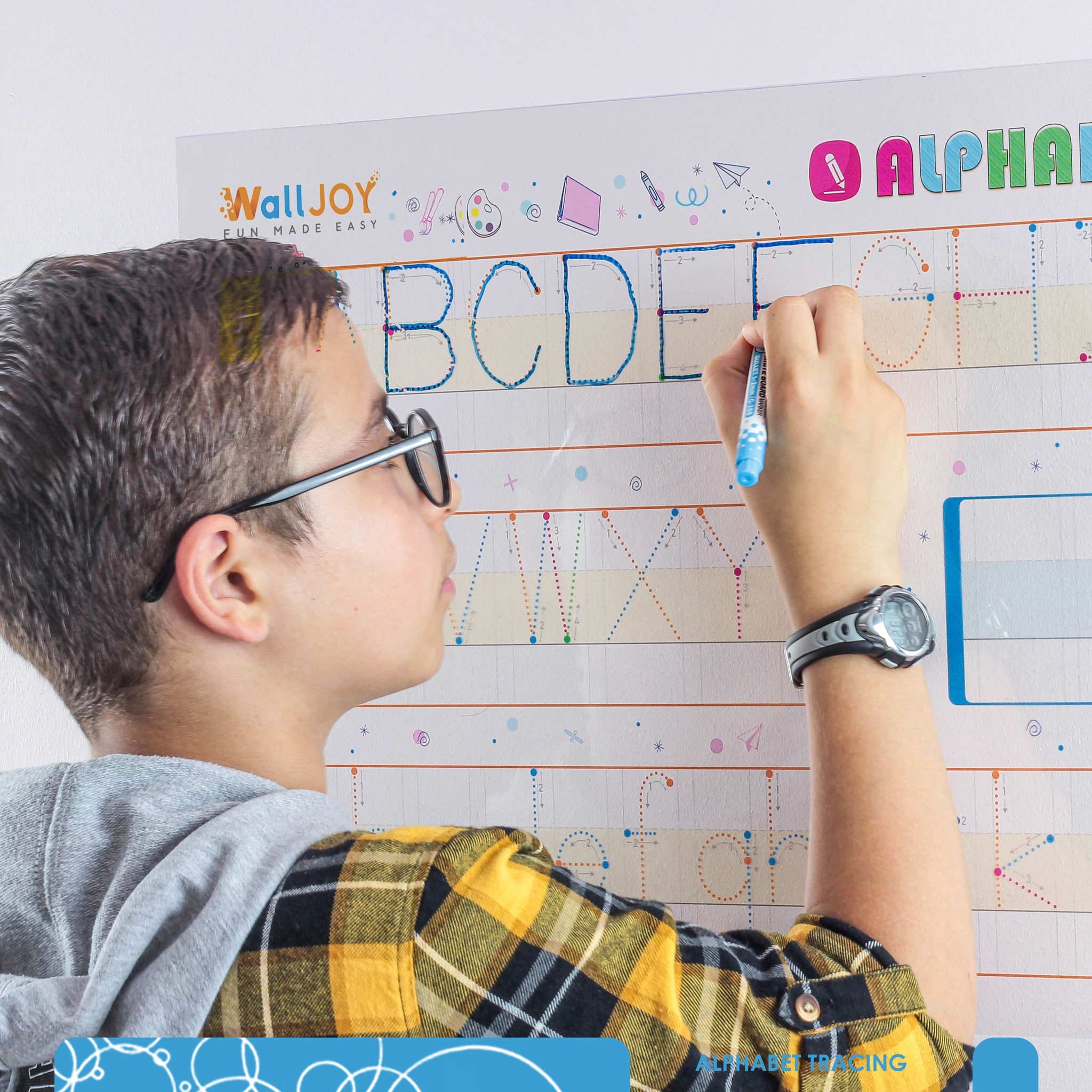 Static Cling Whiteboard Alphabet Tracing WallJOY