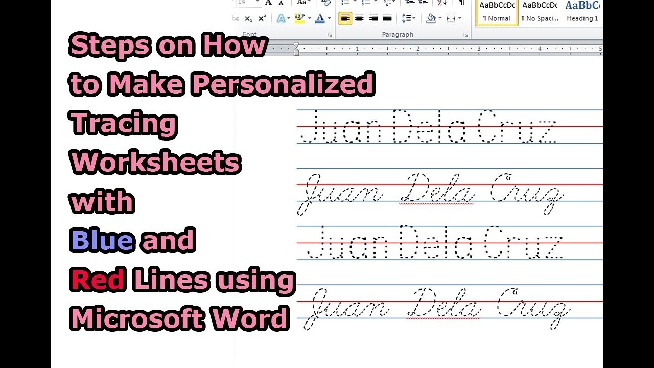 Steps On How To Make Personalized Tracing Worksheets With Blue And Red Lines Using Microsoft Word