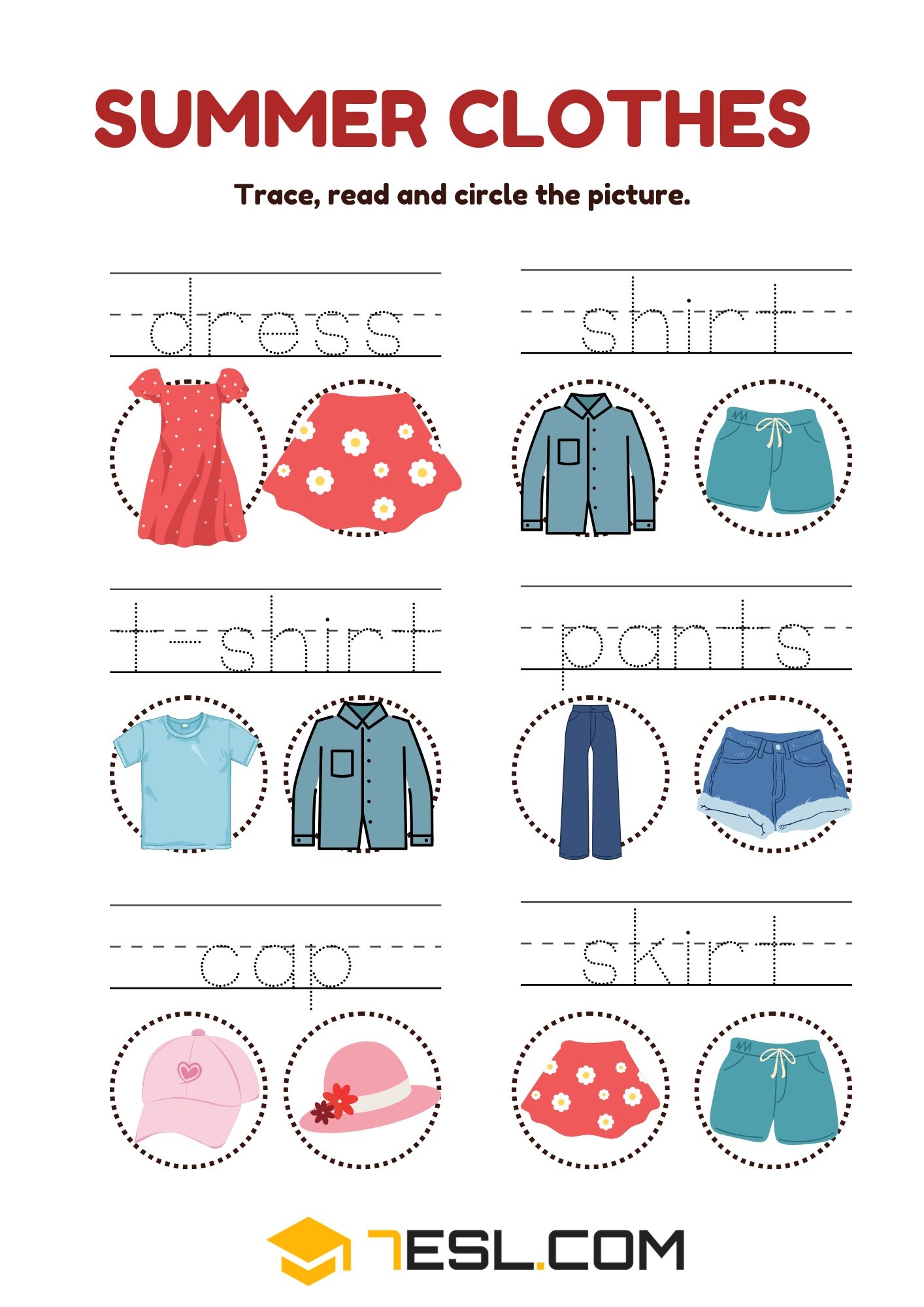 Summer Clothes Worksheets For English Learners 7ESL