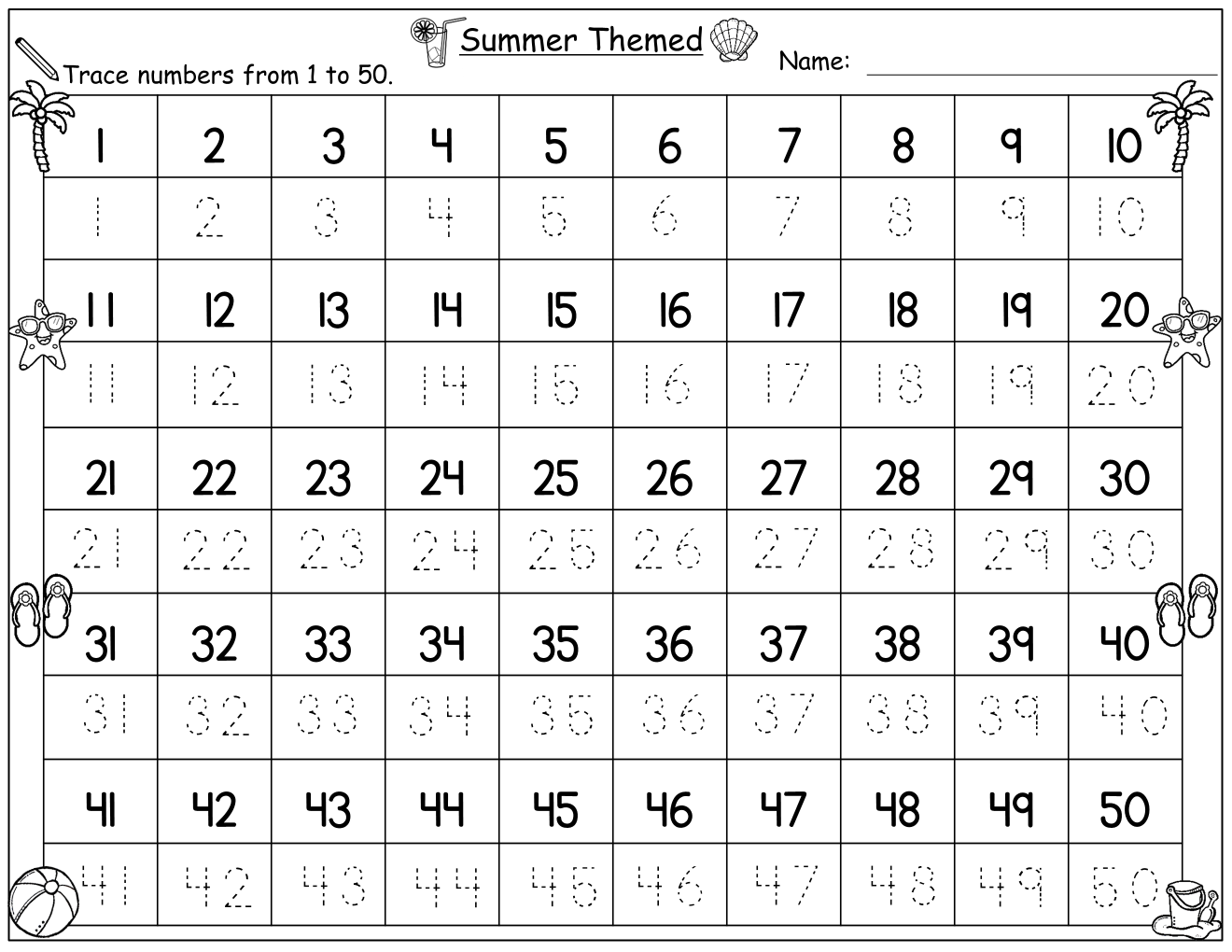 Summer Themed Writing And Tracing Numbers 1 50 Made By Teachers