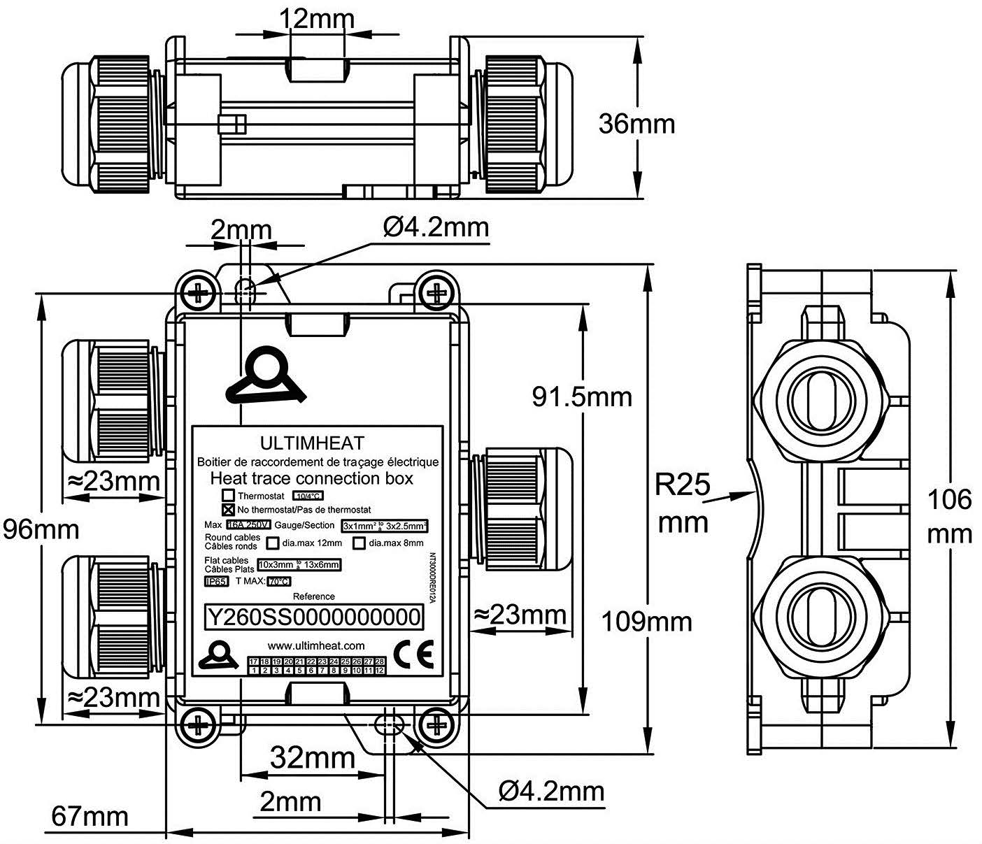 T Connection Box For Heat Tracing Cables With Wall Mounting 