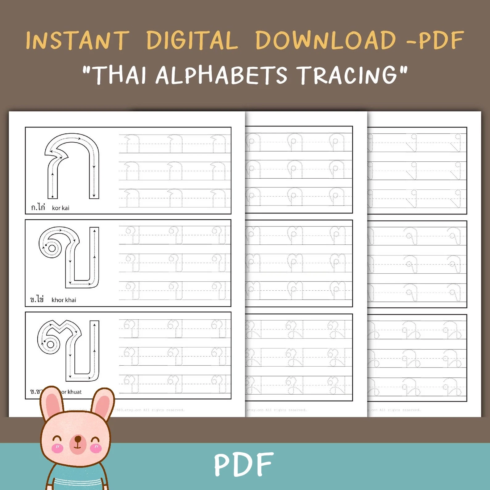 Thai Alphabets Tracing Worksheet For Teacher Printable PDF 