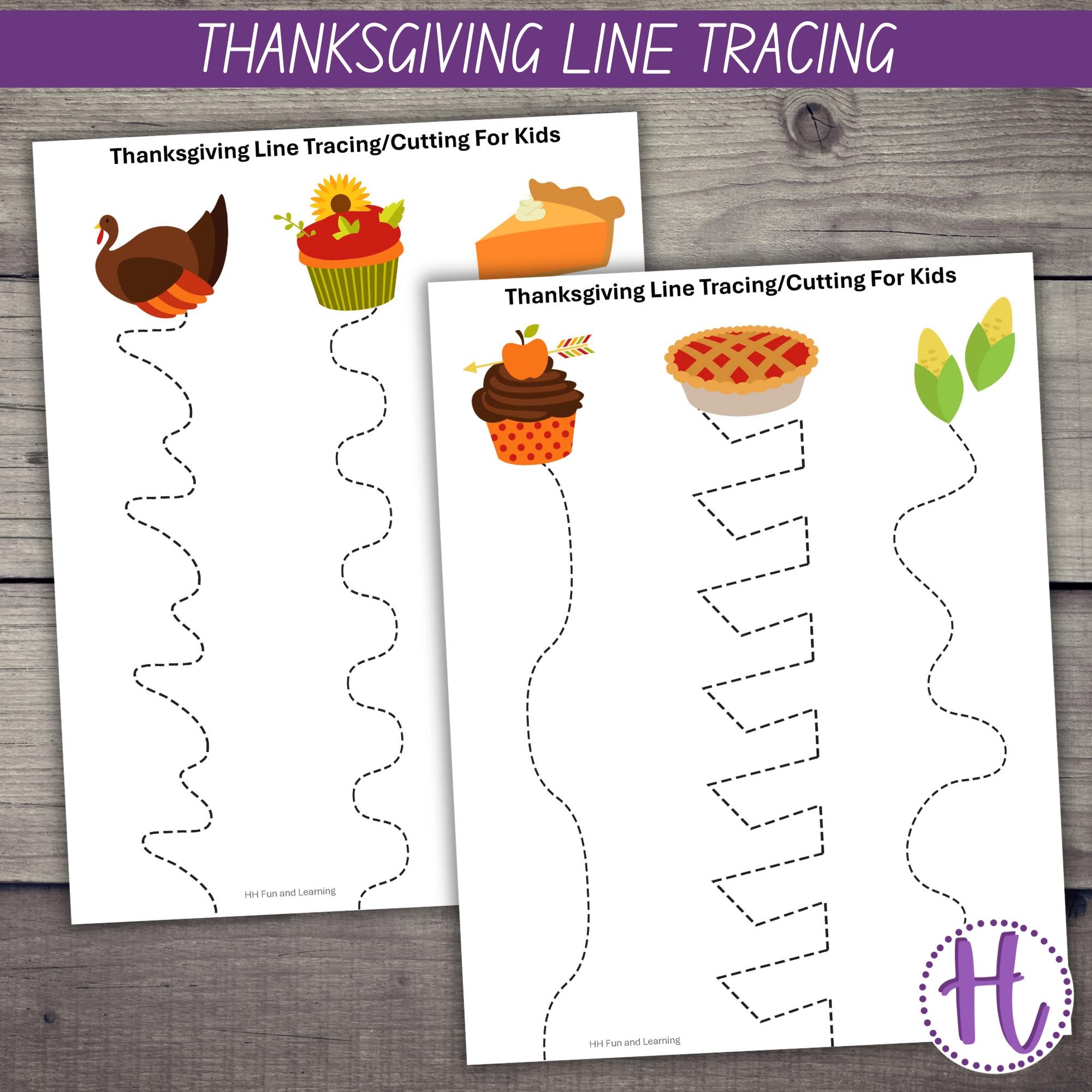 Thanksgiving Line Tracing amp Cutting Worksheets Preschool Activity 