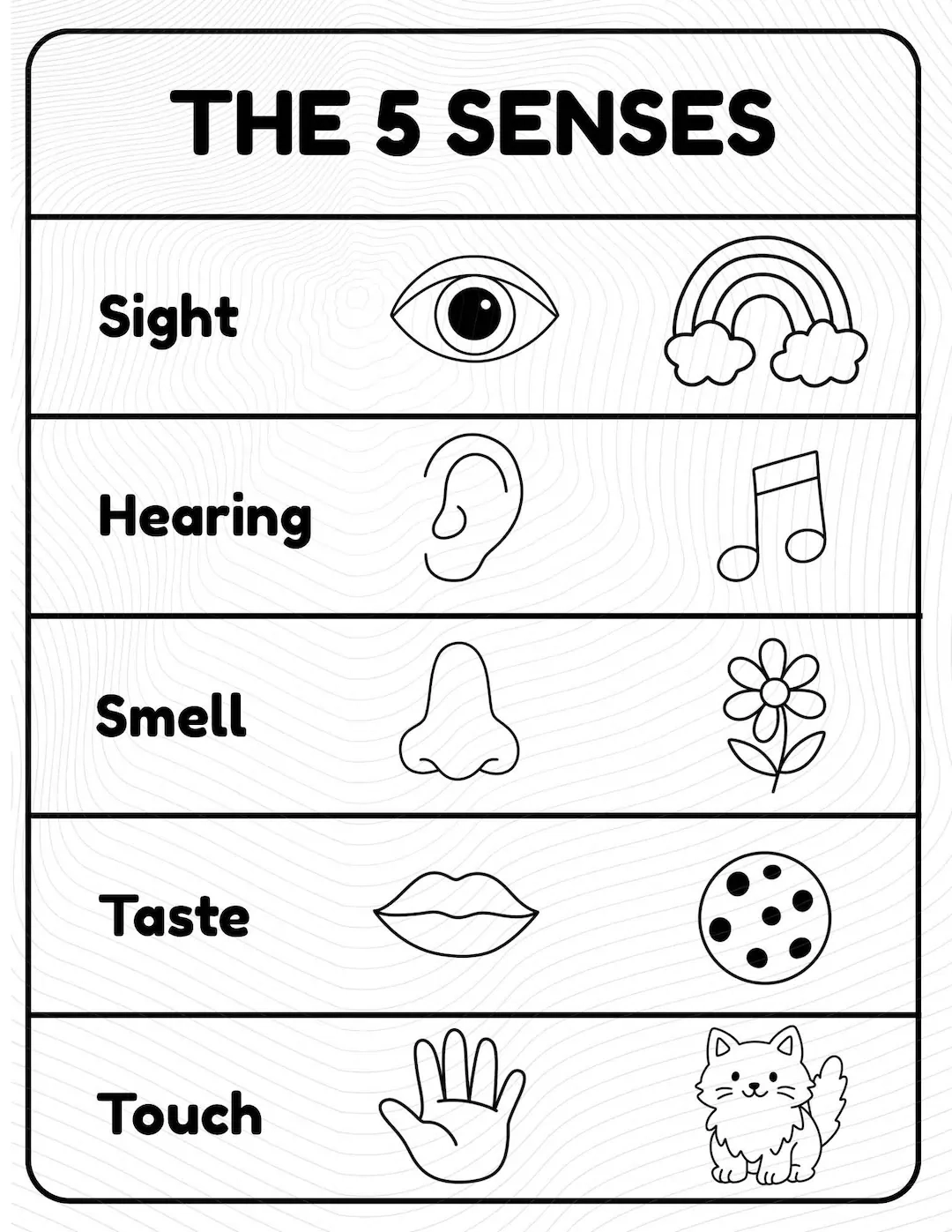 5 Senses Tracing Worksheet