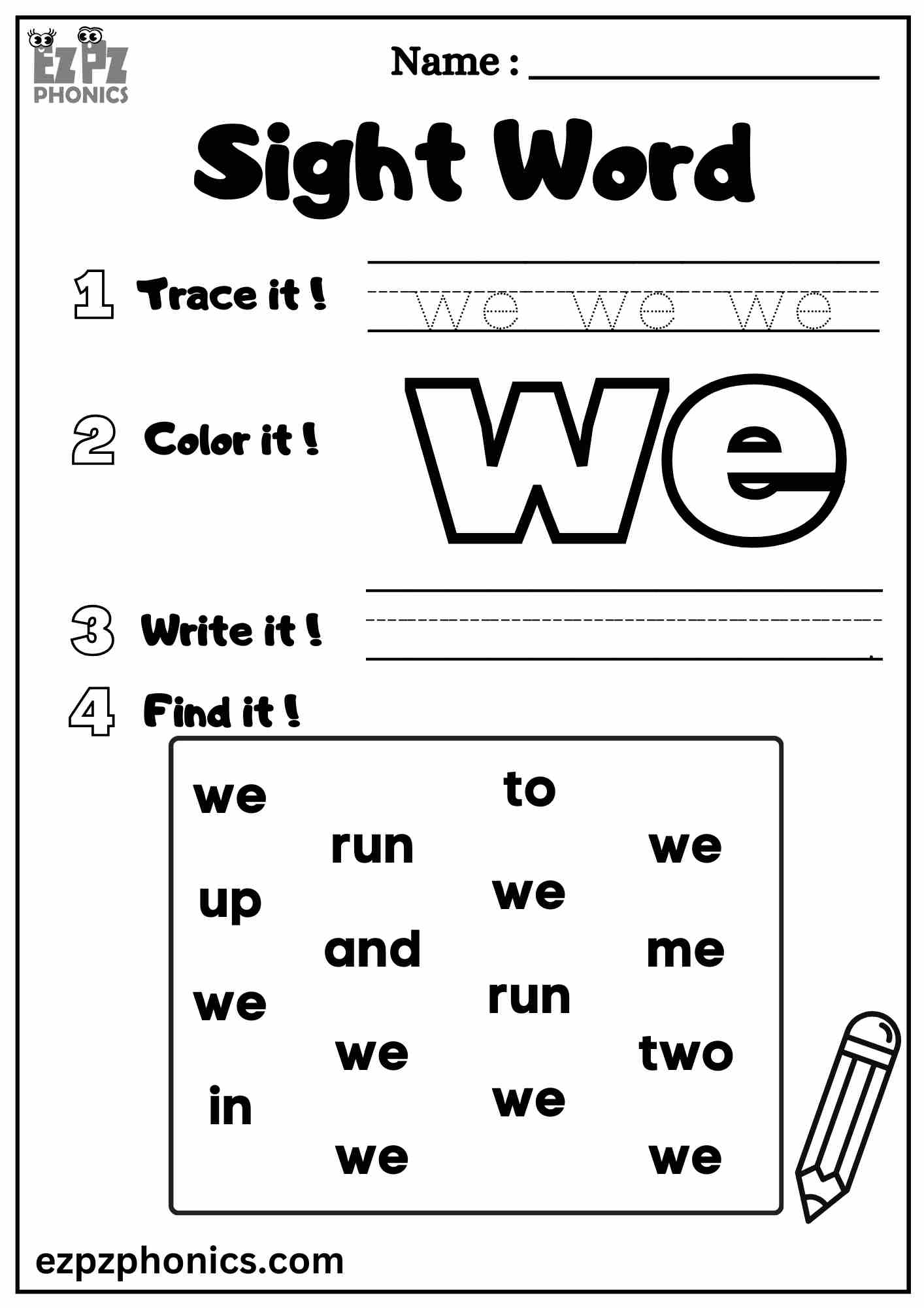 Preschool Sight Word Tracing