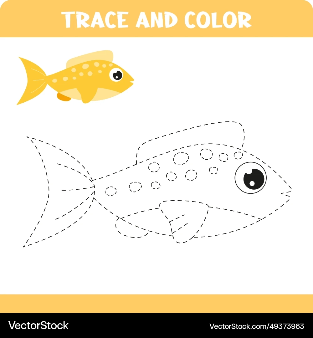 Trace amp Color Fish Worksheet Kids Activity Royalty Free Vector 