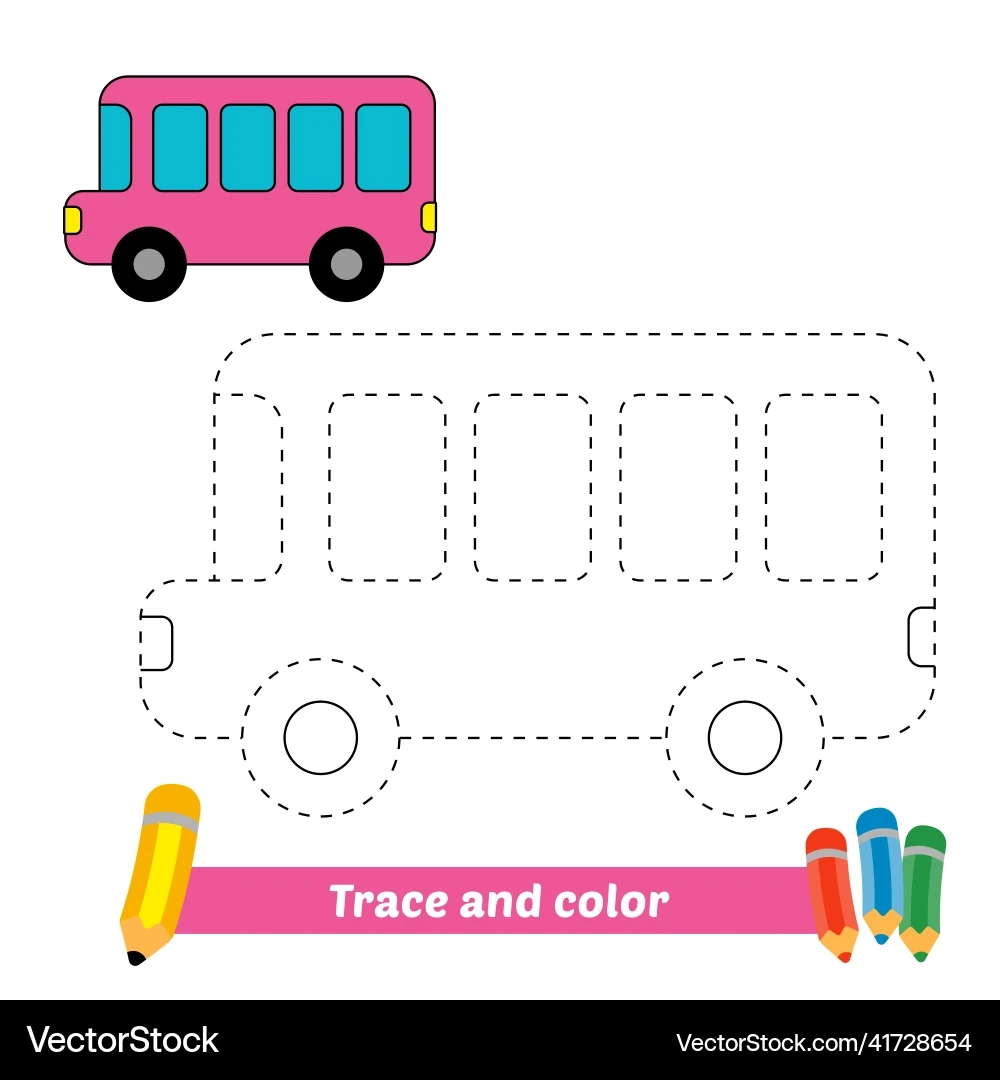 Trace And Color For Kids Bus Royalty Free Vector VectorStock