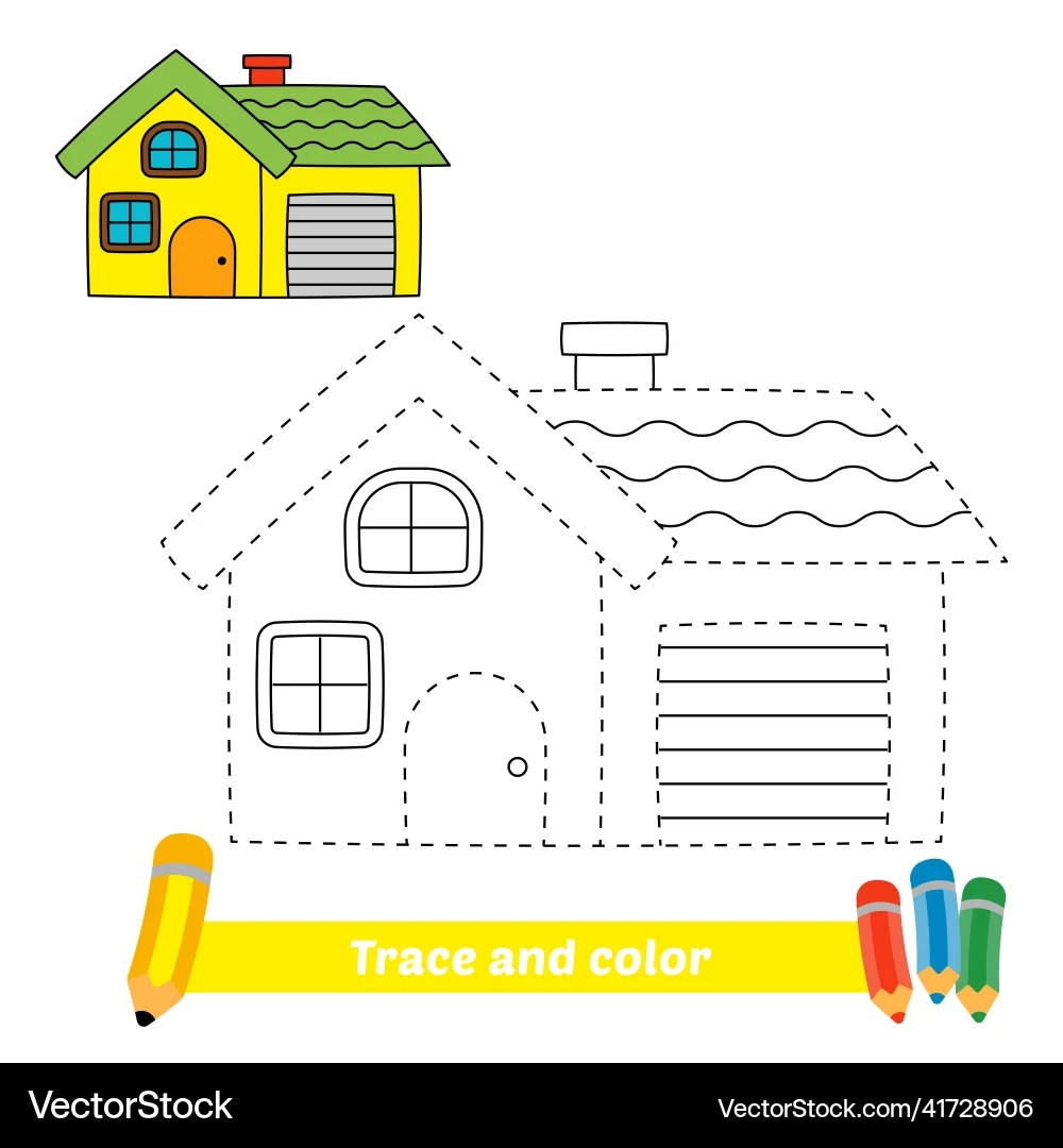 Trace And Color For Kids House Royalty Free Vector VectorStock