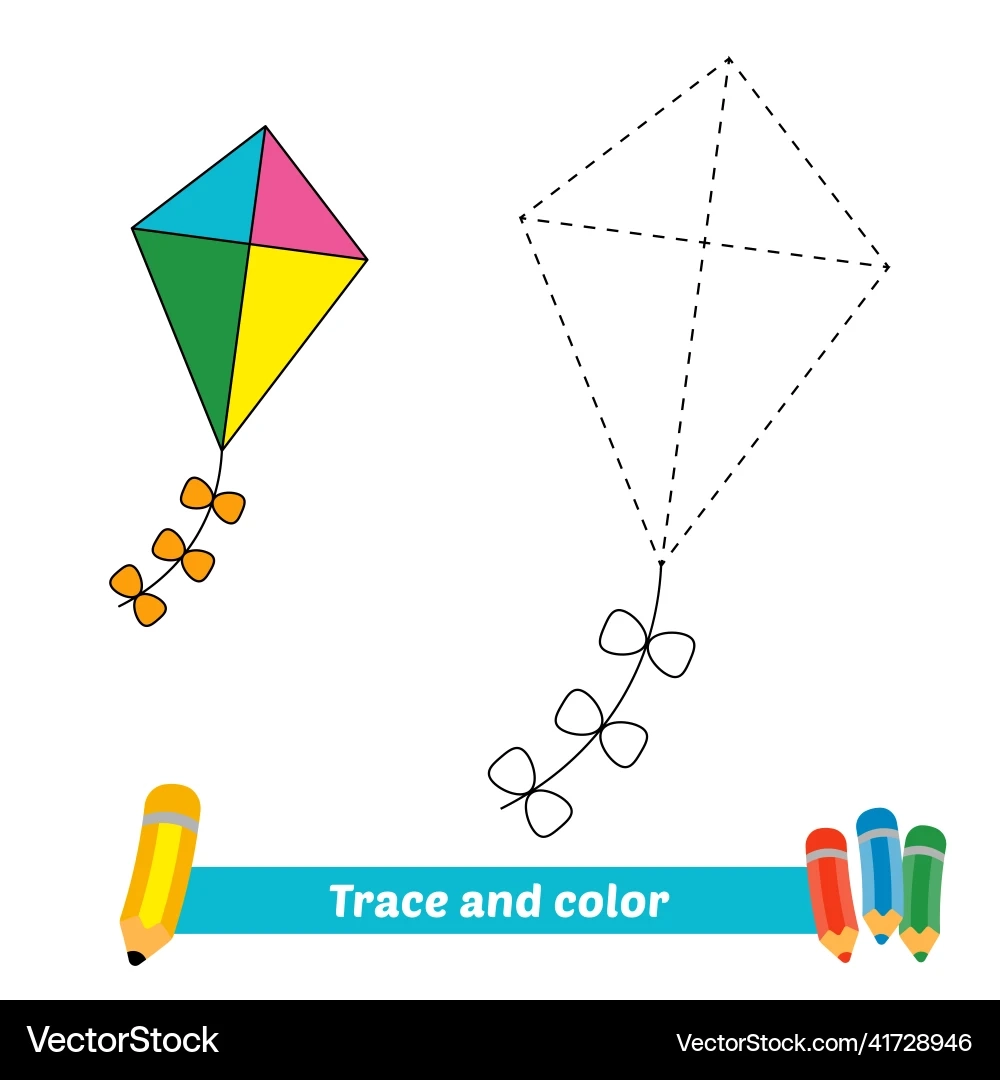 Trace And Color For Kids Kite Royalty Free Vector VectorStock