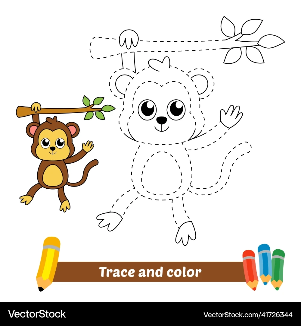 Trace And Color For Kids Monkey Royalty Free Vector VectorStock