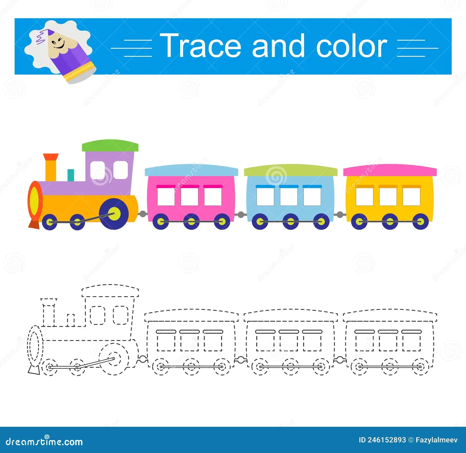 Trace And Color For Kids The Train Preschool Worksheet For 