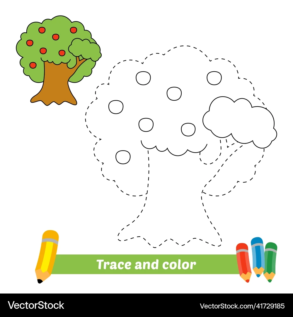 Trace And Color For Kids Tree Royalty Free Vector VectorStock
