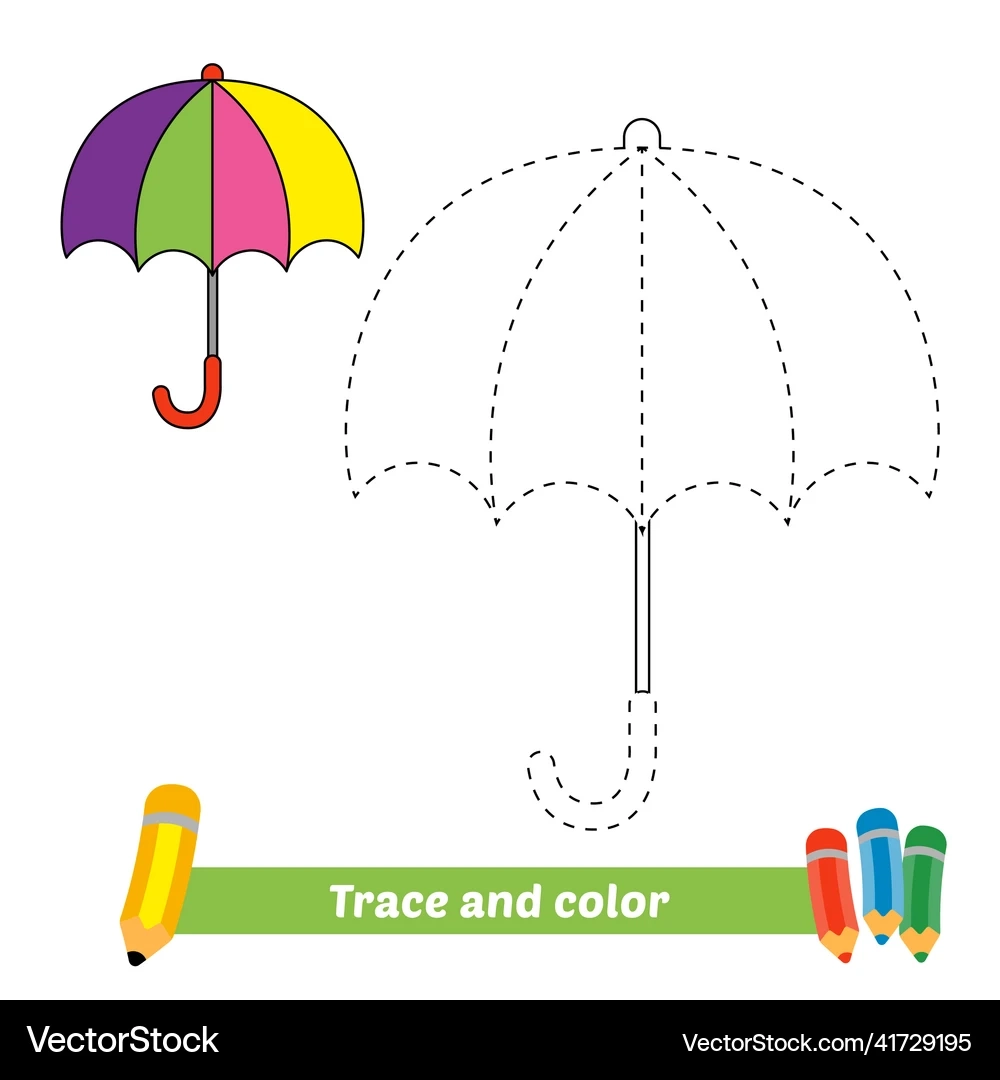 Trace And Color For Kids Umbrella Royalty Free Vector VectorStock Trace And Color For Kids Umbrella Royalty Free Vector VectorStock