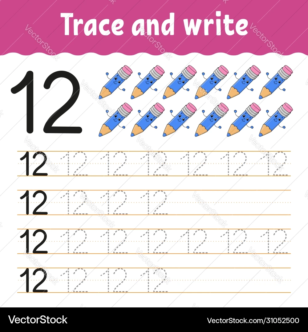 Trace And Write Number 12 Handwriting Practice Royalty Free 