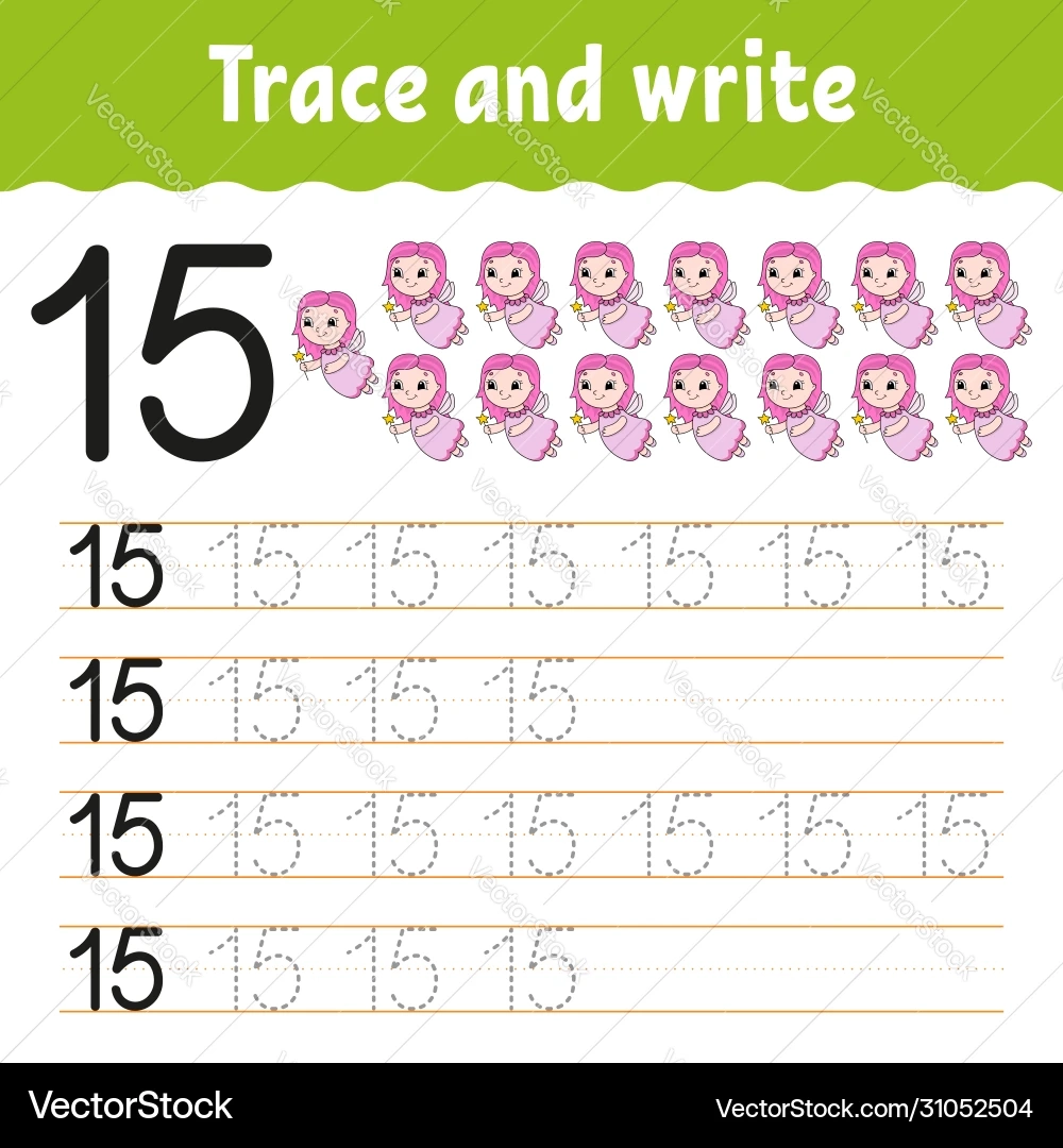 Trace And Write Number 15 Handwriting Practice Royalty Free 