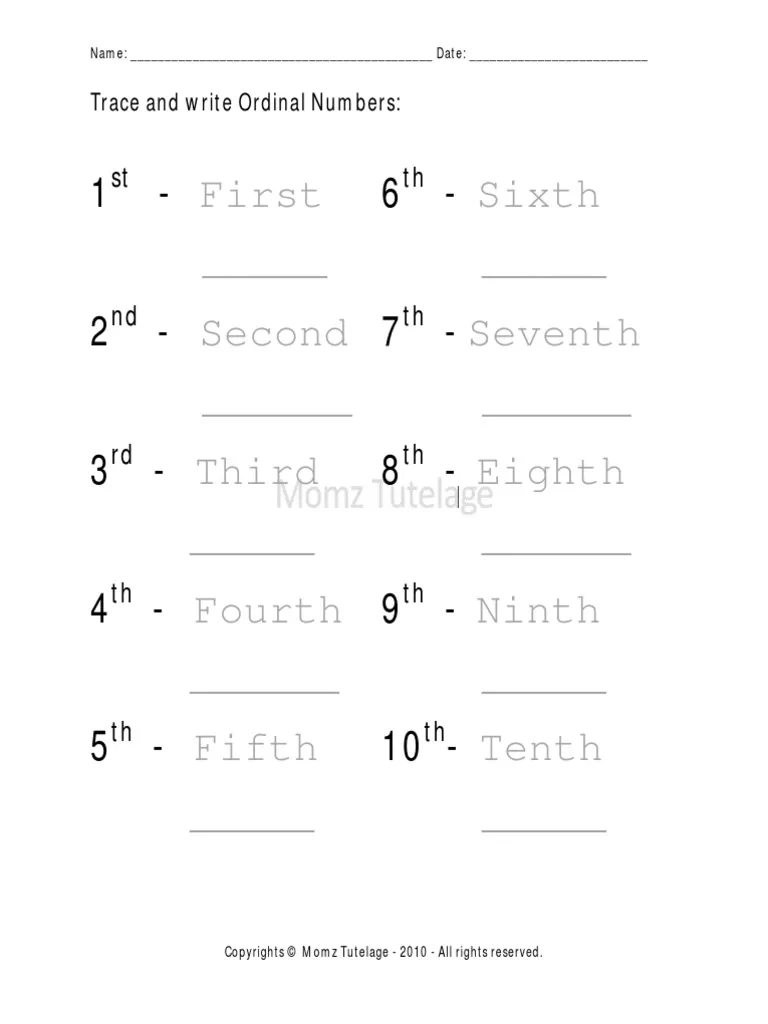 Trace And Write Ordinal Numbers PDF