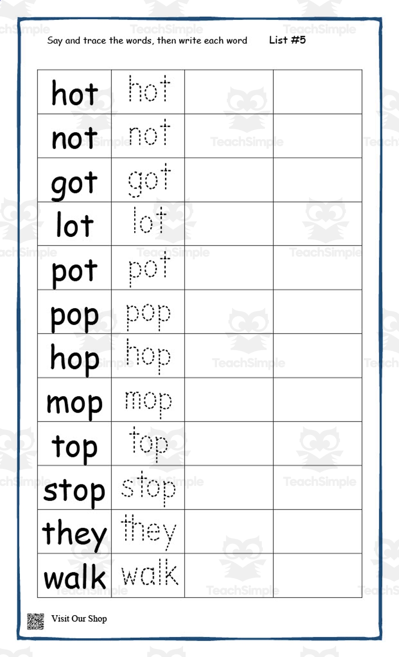 Trace And Write Spelling Activity