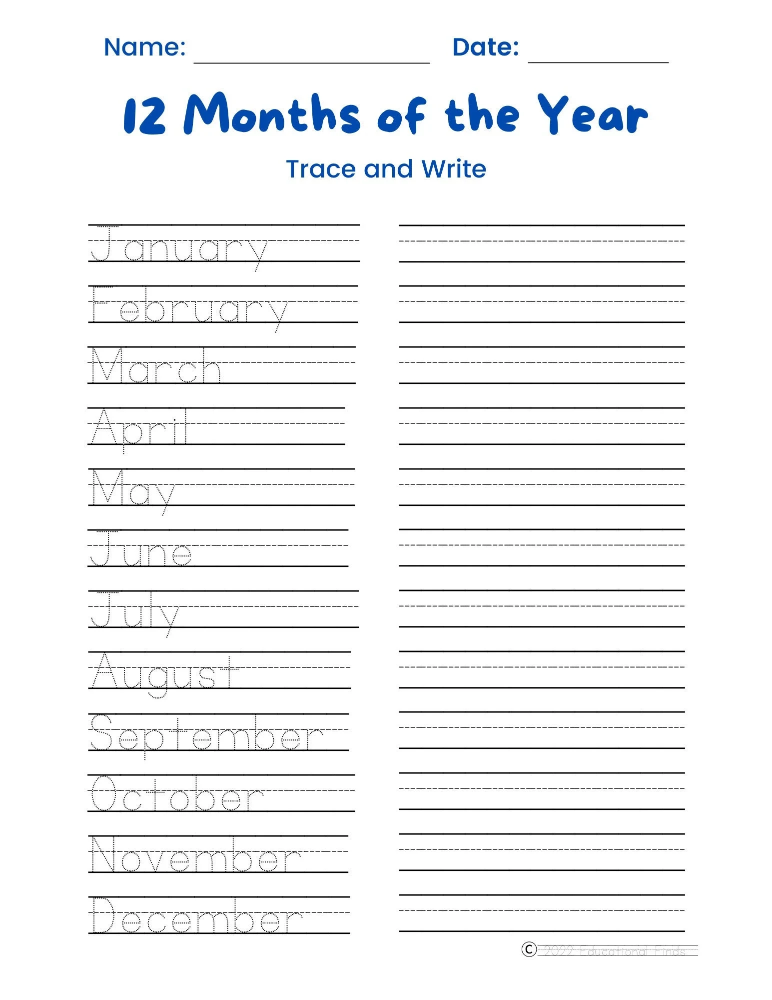 Trace And Write The 12 Months Of The Year 2 Pages Digital Printable Trace And Write The 12 Months Of The Year 2 Pages Digital Printable