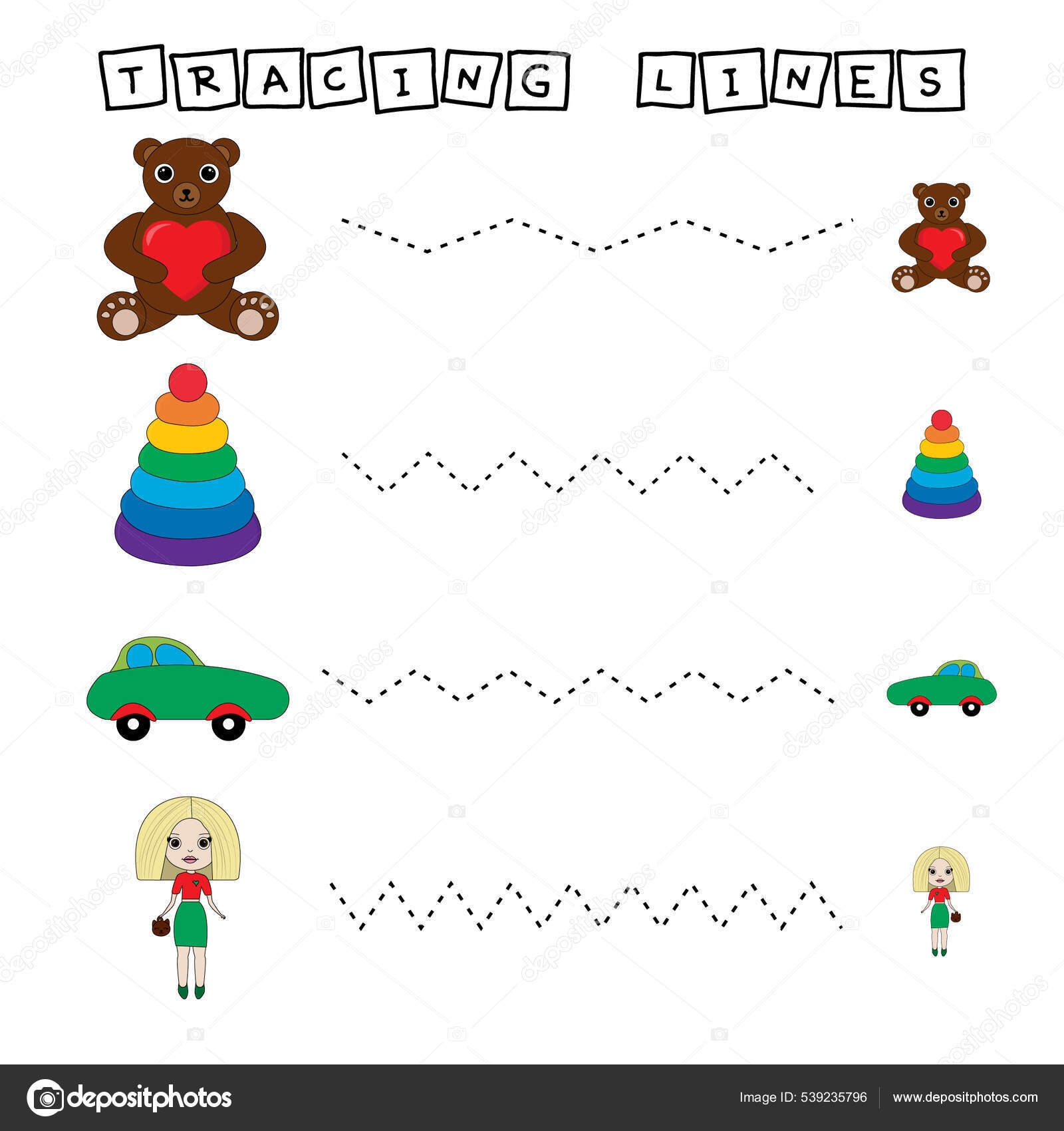 Trace Line Worksheet Colorful Toys Kids Practicing Fine Motor 
