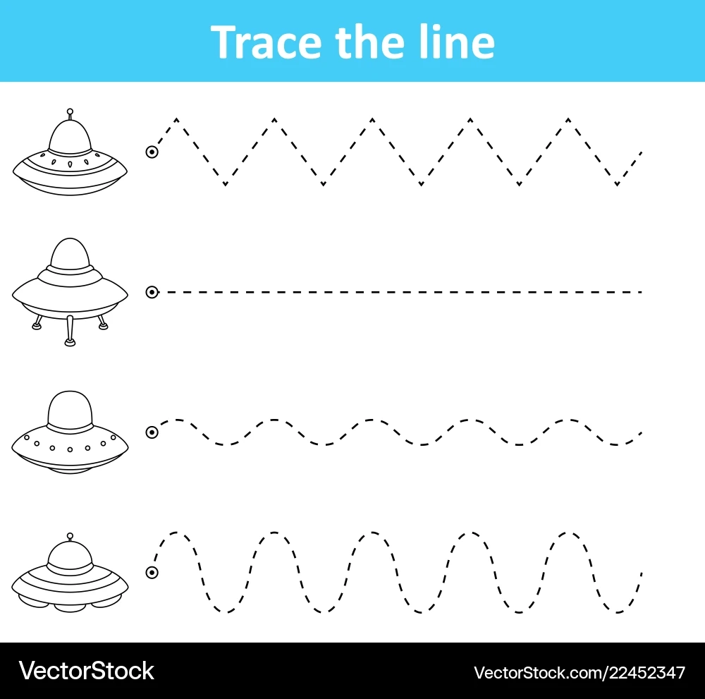 Trace Line Worksheet For Preschool Kids With Space Royalty Free 