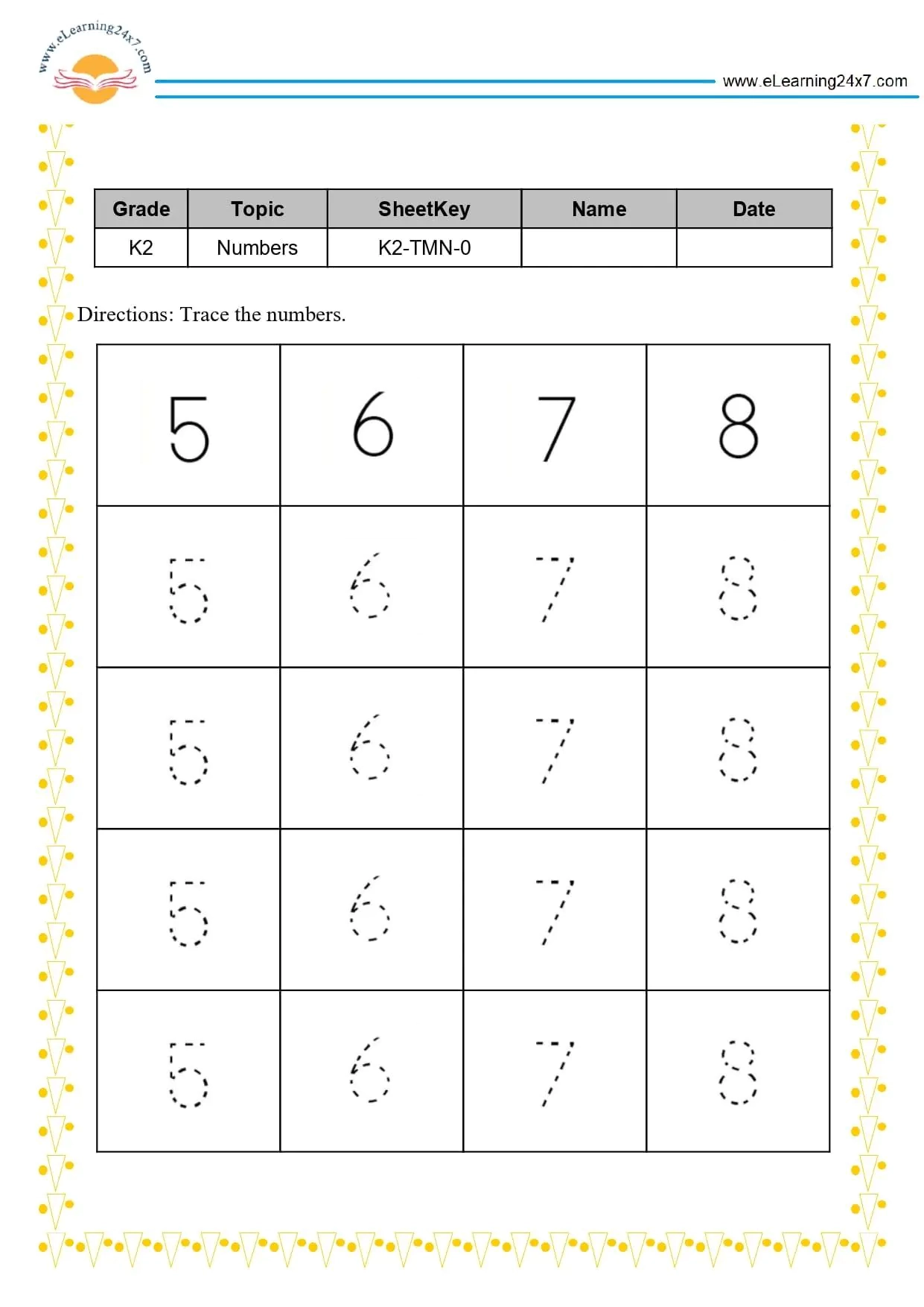Tracing Numbers 0 5 Worksheet
