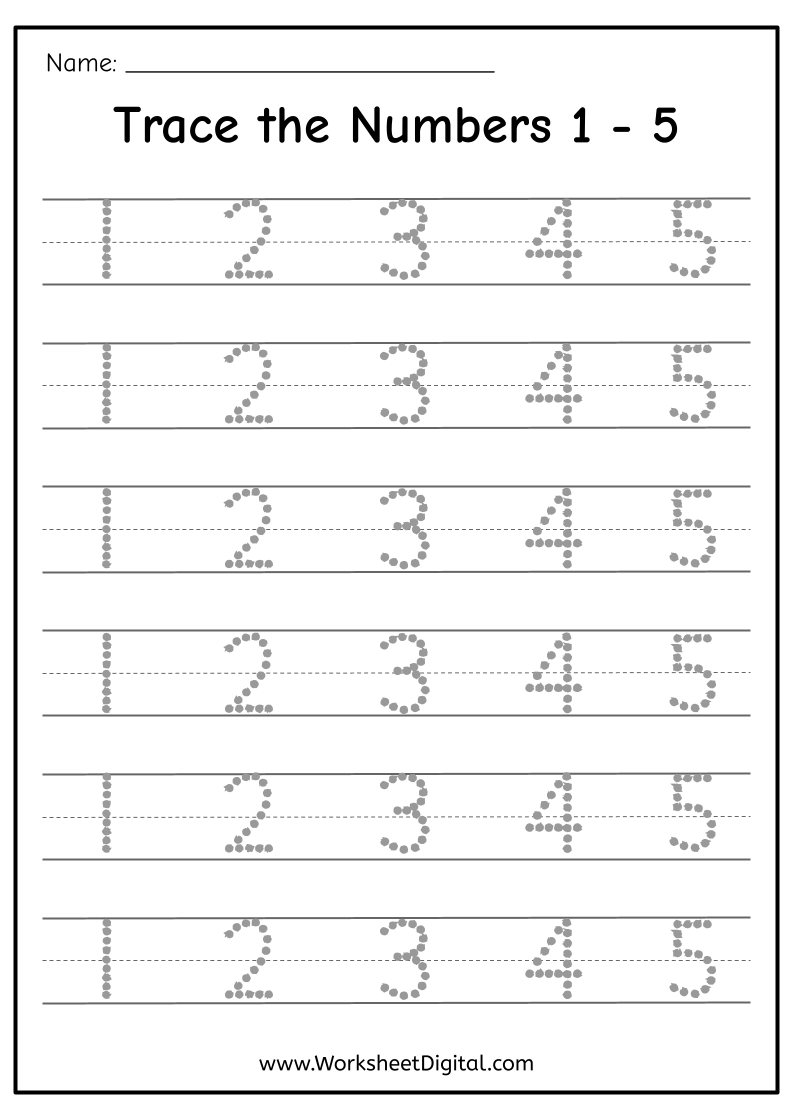 Trace The Numbers 1 5