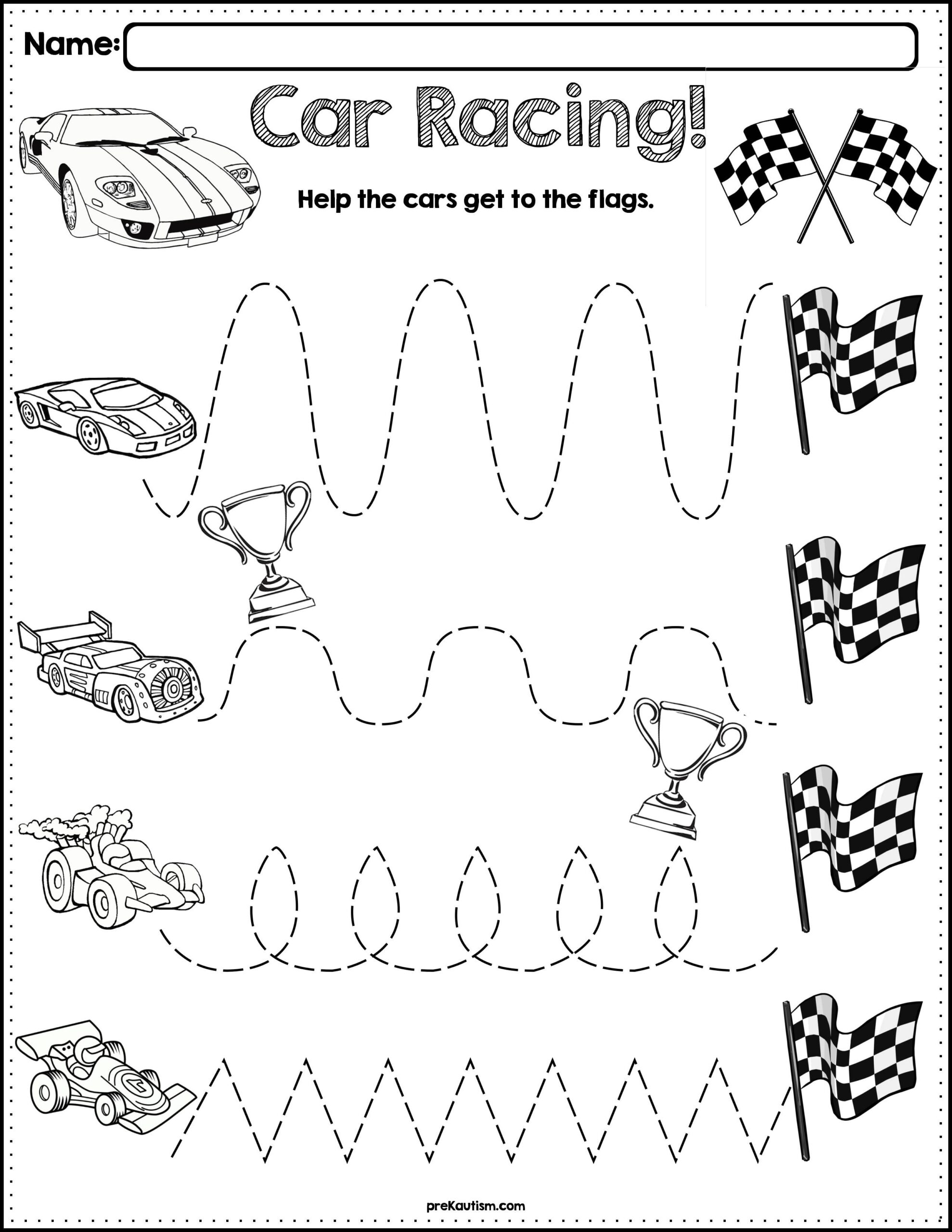 Trace The Pattern Race Cars Worksheets By PreKautism TPT