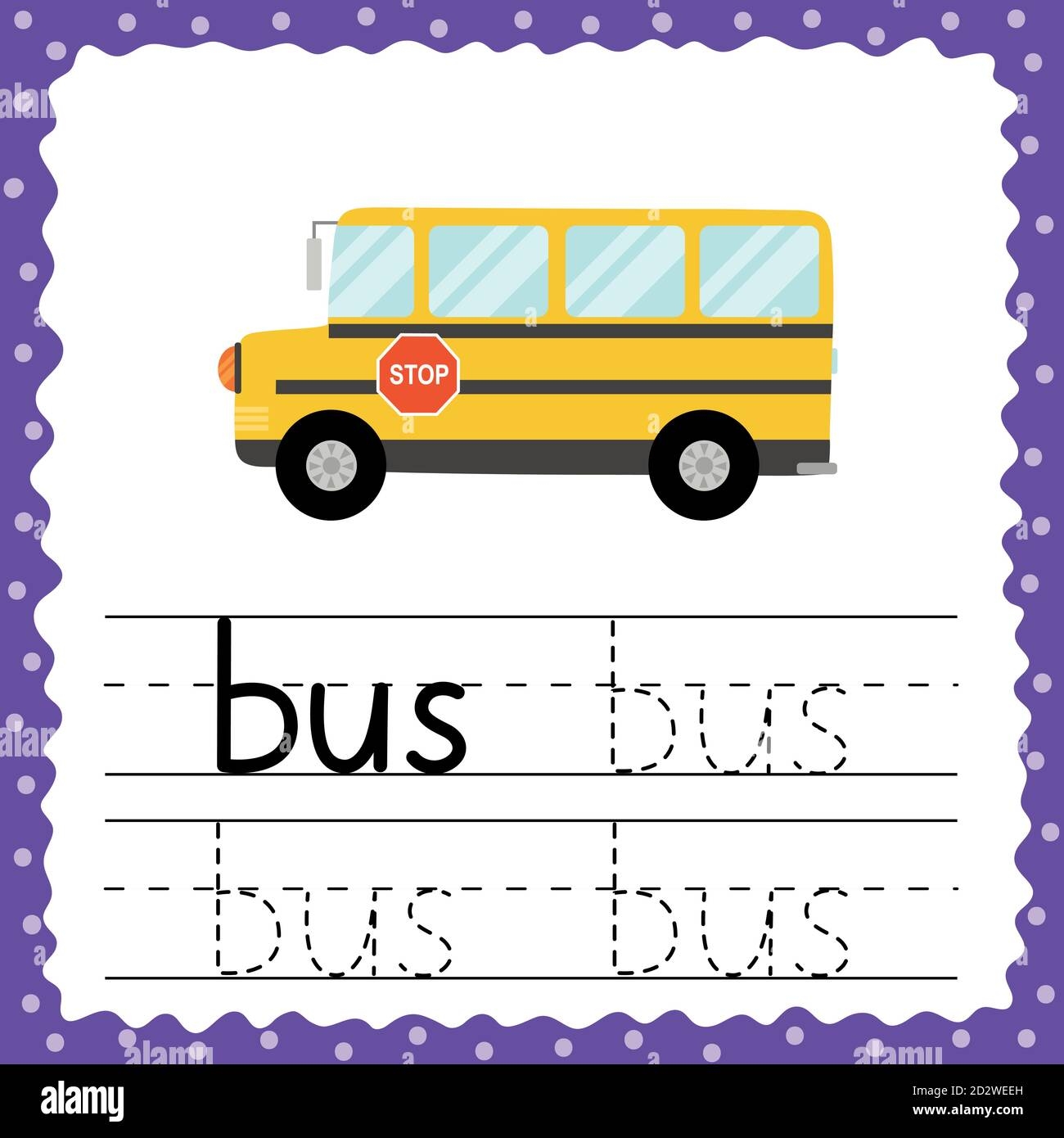 Trace Word Bus Flash Card For Toddlers Tracing Practice 