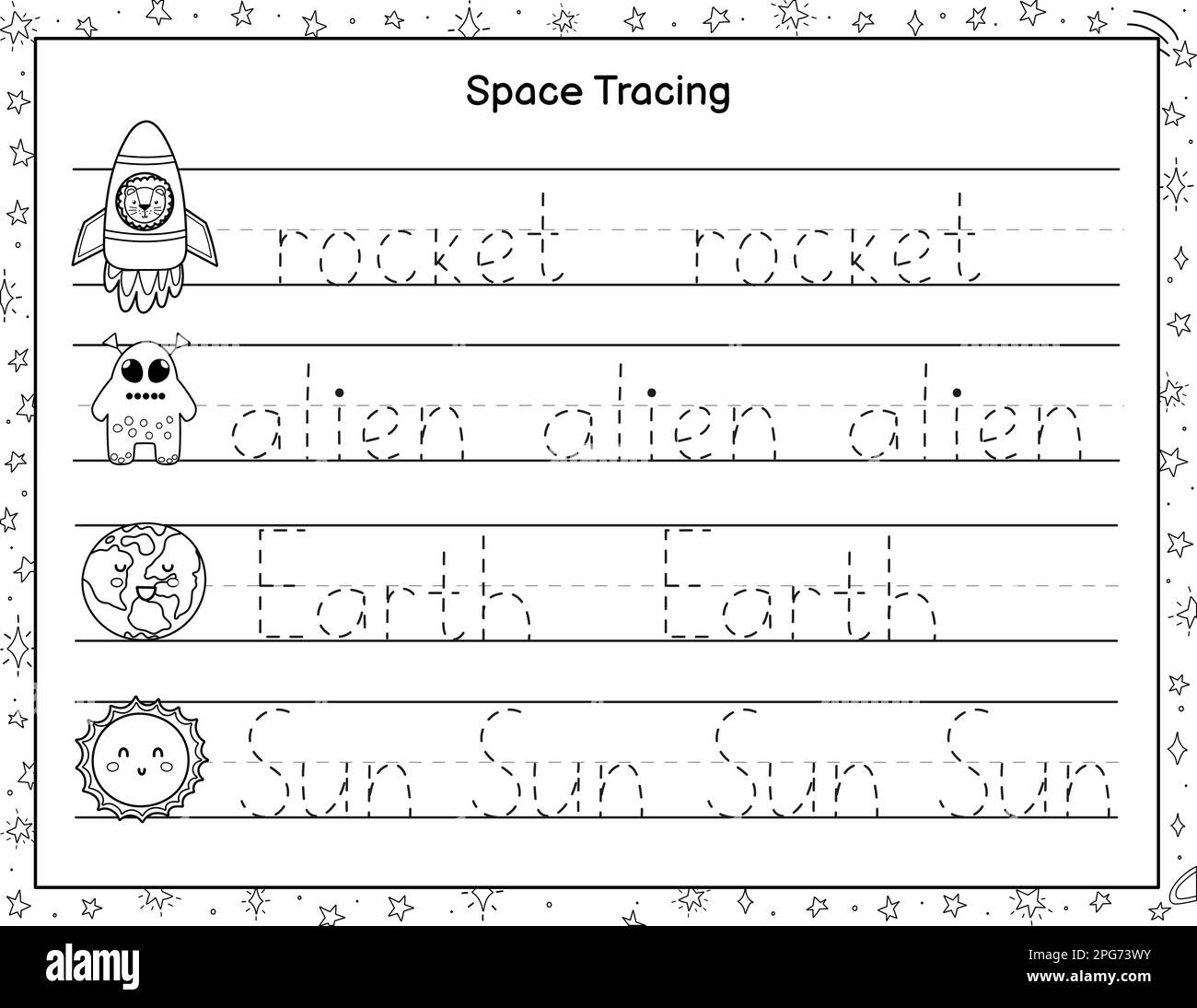 Trace Words Black And White Activity Page For Kids Handwriting 