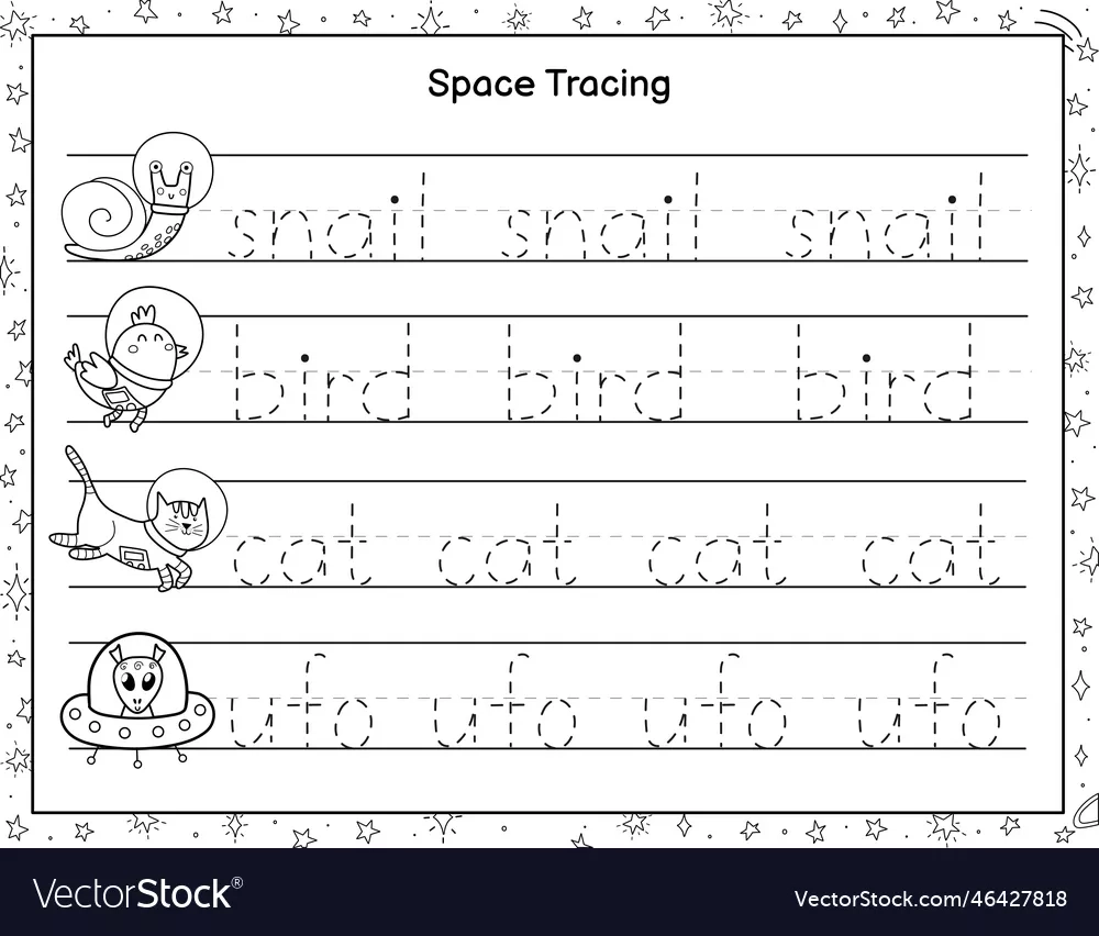 Trace Words Black And White Activity Page For Kids Royalty Free 
