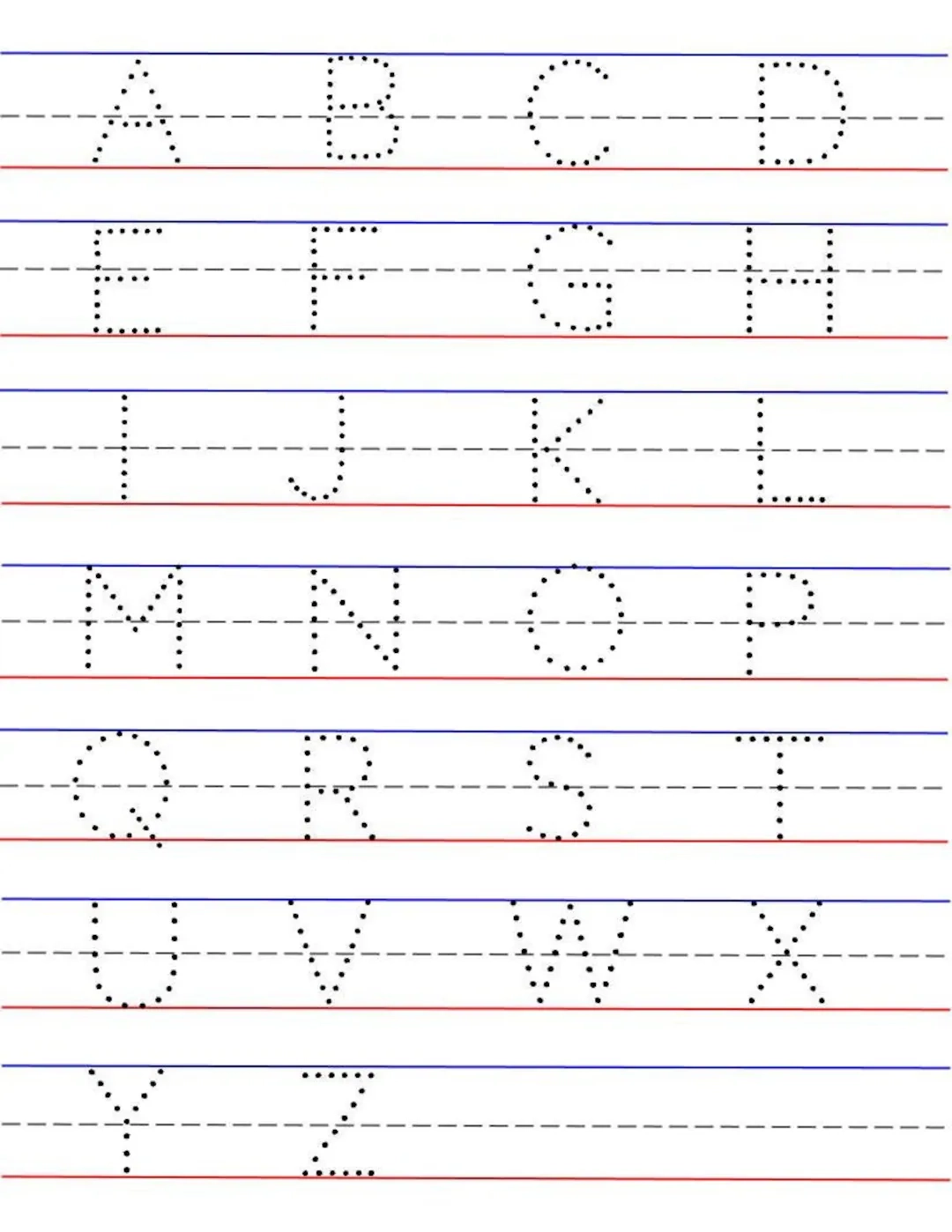 Traceable Capital Letters Alphabet Lined Paper Red Bottom Blue Traceable Capital Letters Alphabet Lined Paper Red Bottom Blue