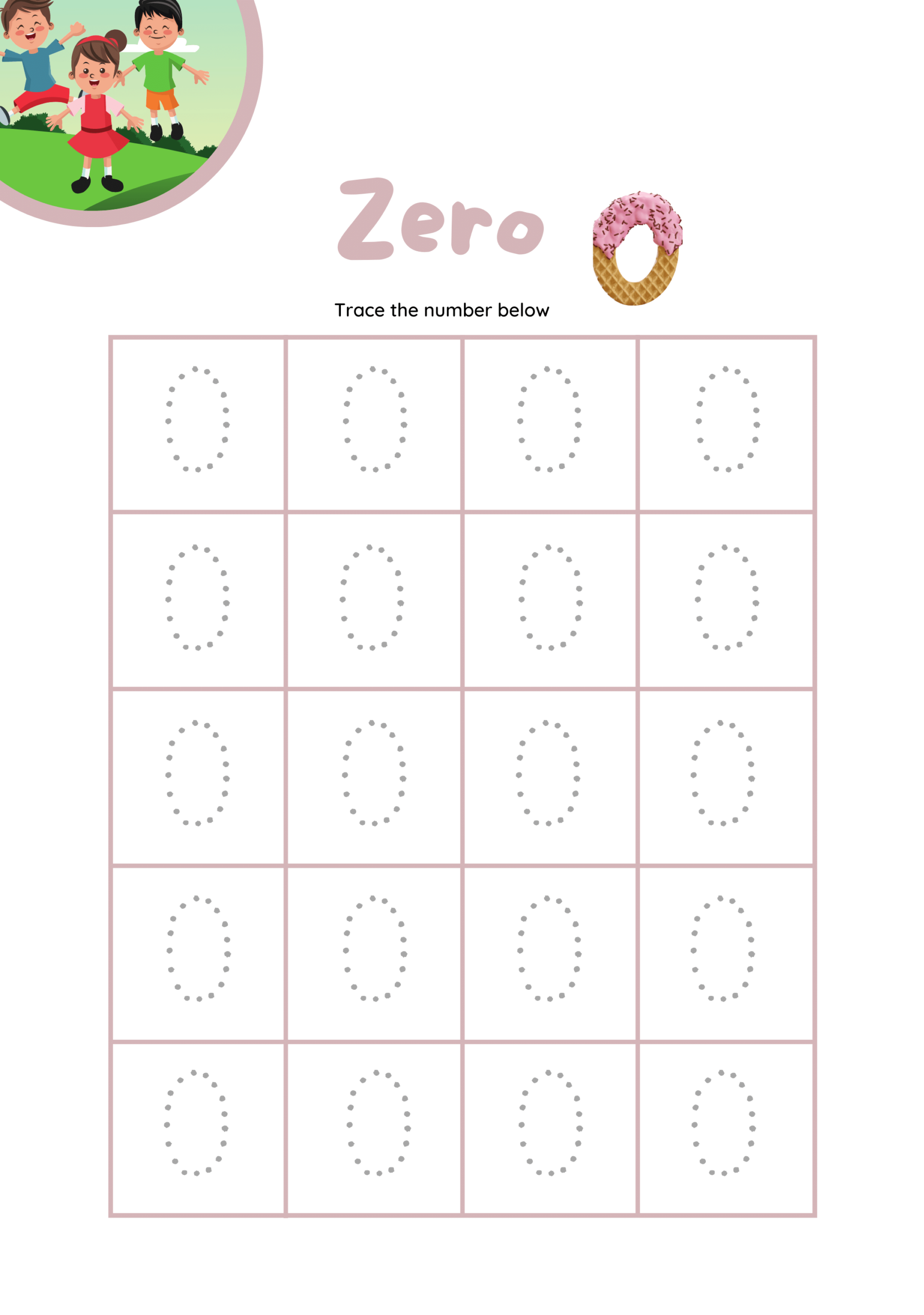 Tracing Number Zero Worksheet