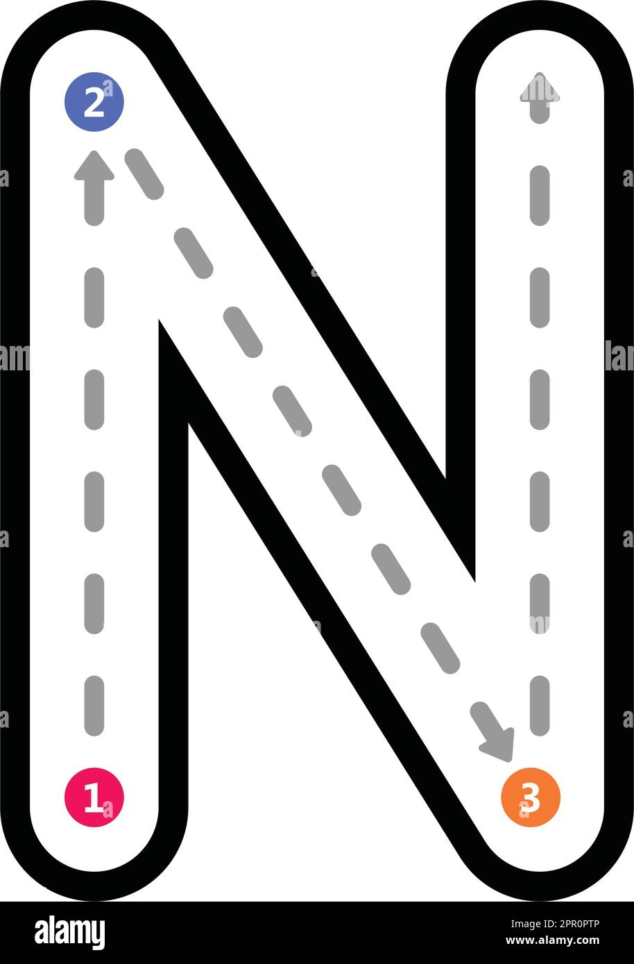 Tracing Alphabet Uppercase Capital Letter N Prewriting Dotted Line 