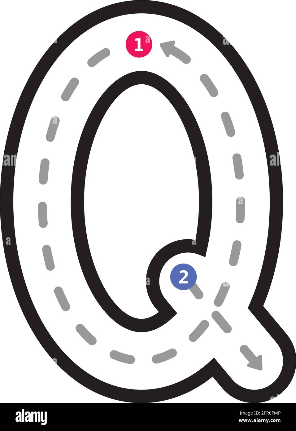 Tracing Alphabet Uppercase Capital Letter Q Prewriting Dotted Line 