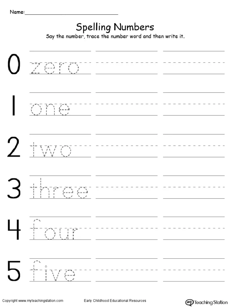 Tracing And Writing Number Words 0 5 Worksheet PDF