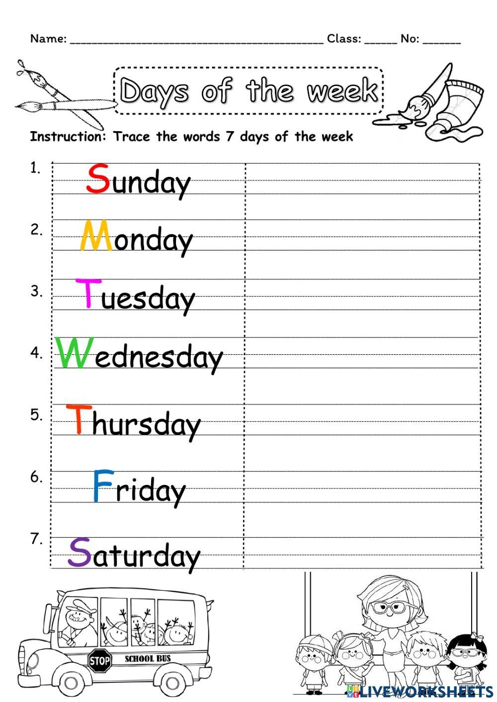 Tracing Days Of Free Interactive Worksheets 1530260