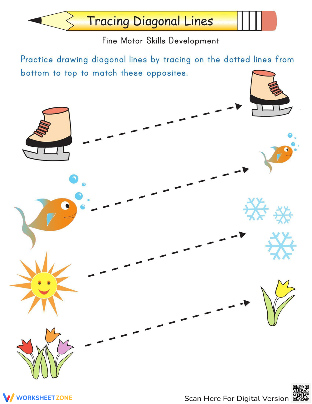 Tracing Diagonal Lines Match The Opposites Worksheet