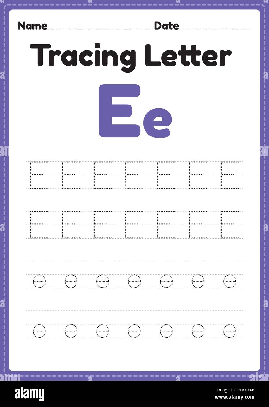 Tracing Letter E Alphabet Worksheet For Kindergarten And Preschool 