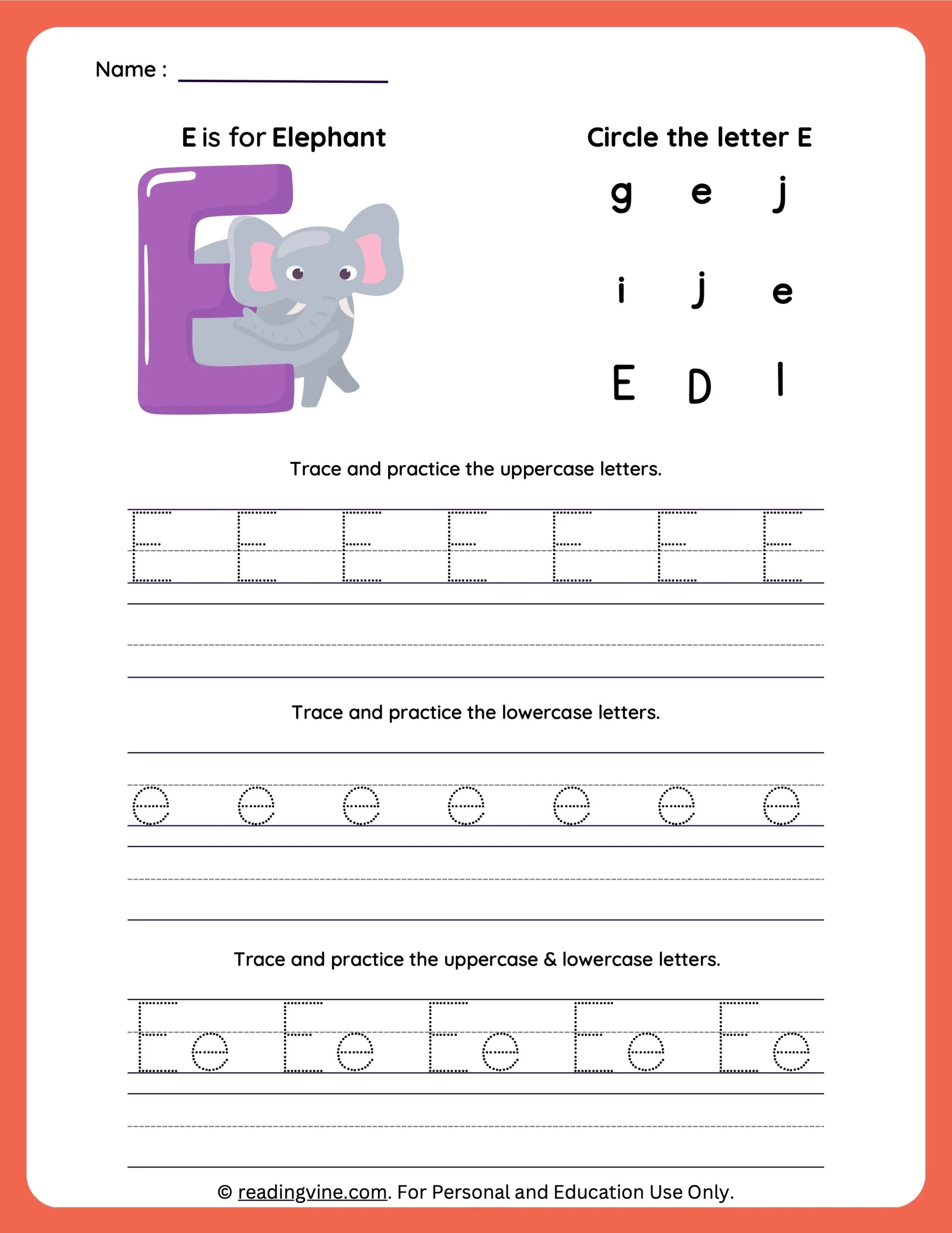 Tracing The Letter E For Preschoolers Tracing The Letter E For Preschoolers