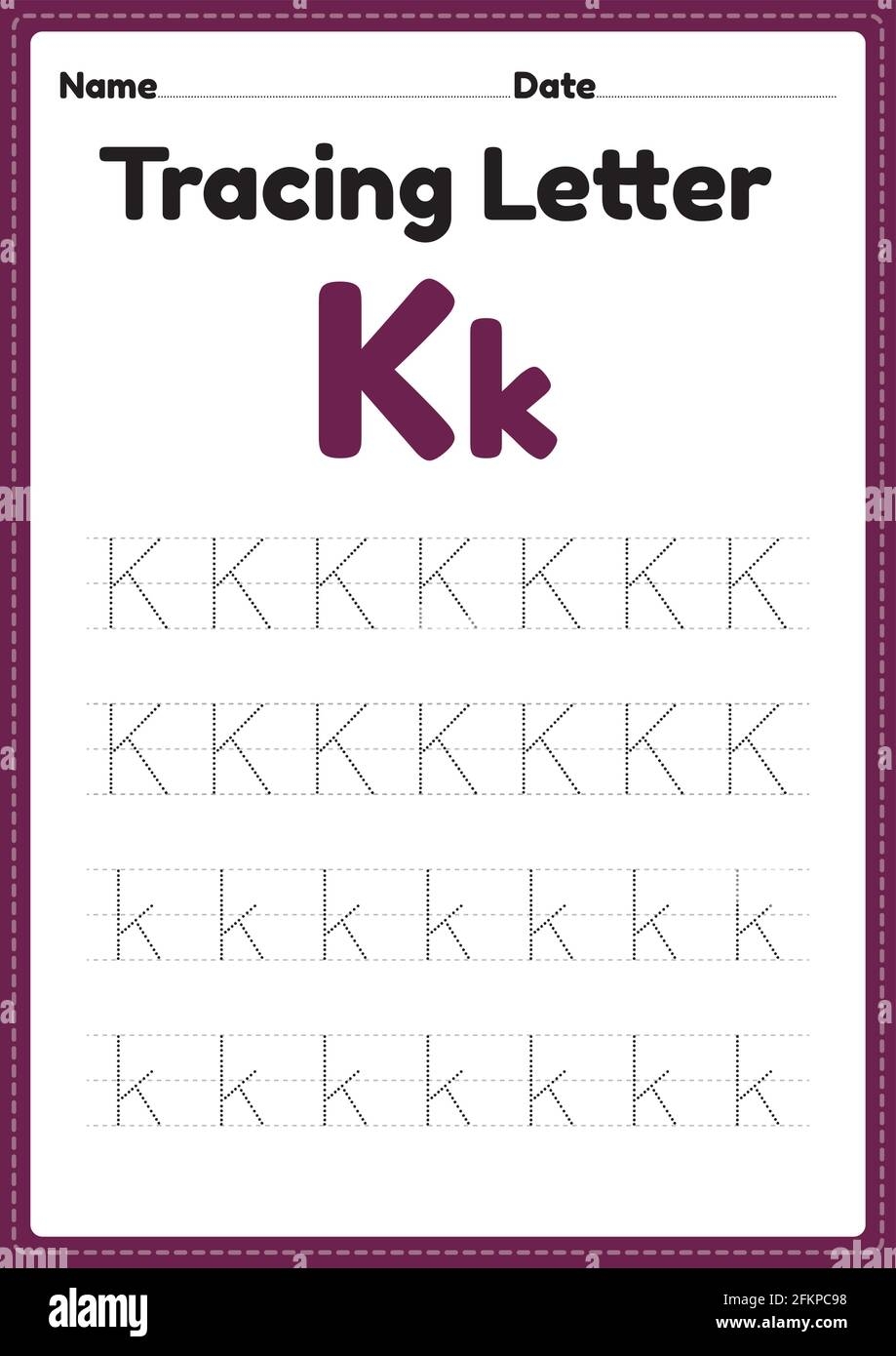 Tracing Letter K Alphabet Worksheet For Kindergarten And Preschool 
