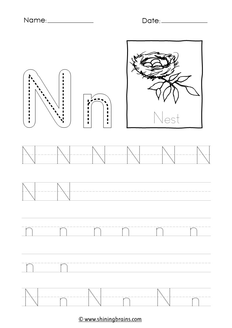 Tracing Letter N N Worksheet Tracing Letter N N Worksheet