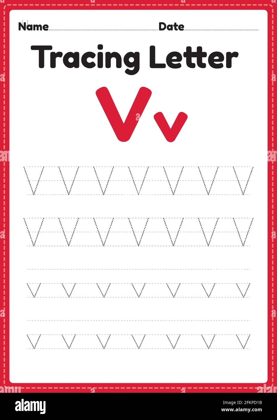 Tracing Letter V Alphabet Worksheet For Kindergarten And Preschool 