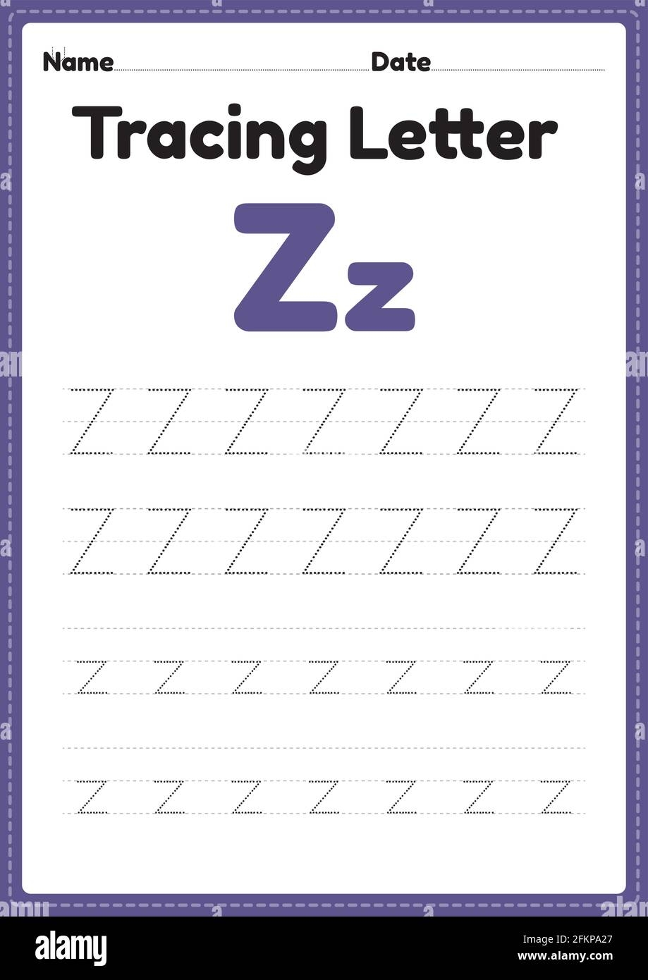 Tracing Letter Z Alphabet Worksheet For Kindergarten And Preschool 