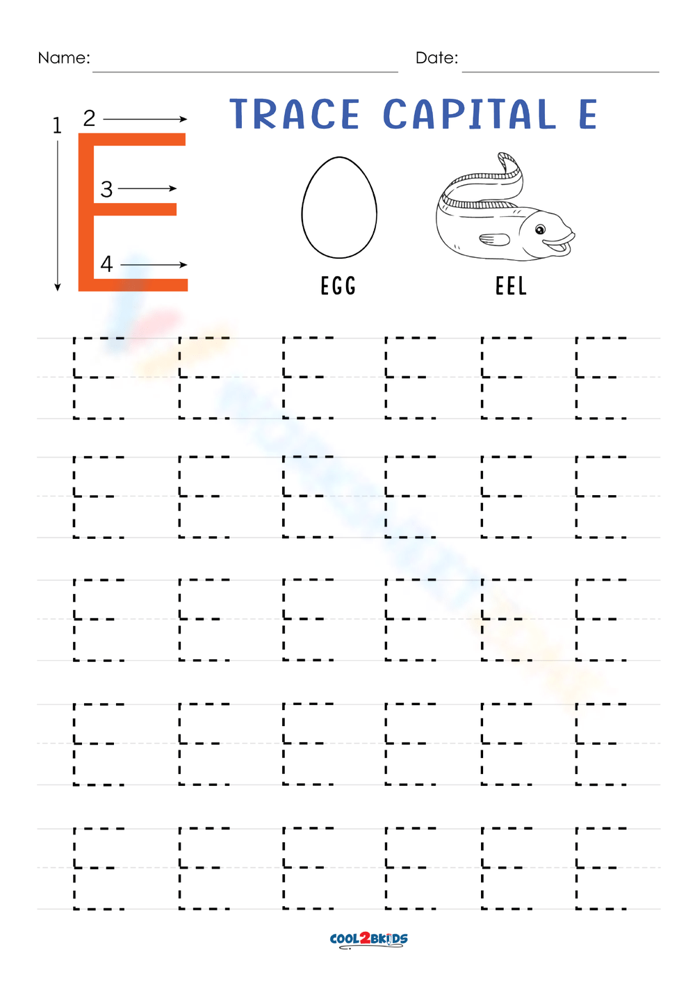 Tracing Letters Capital E Practice Worksheet