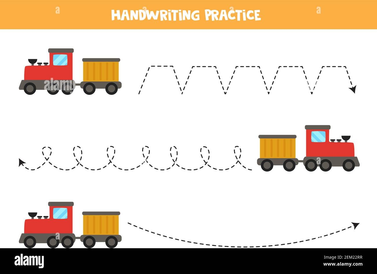 Tracing Lines For Kids With Cartoon Train Handwriting Practice 