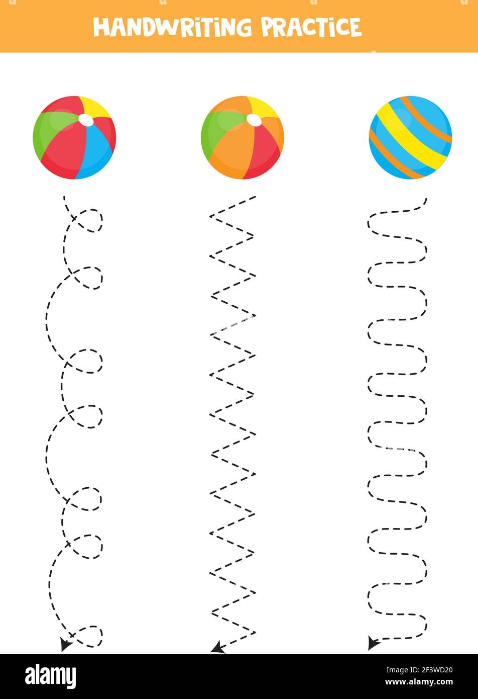 Tracing Lines For Kids With Colorful Balls Handwriting Practice 