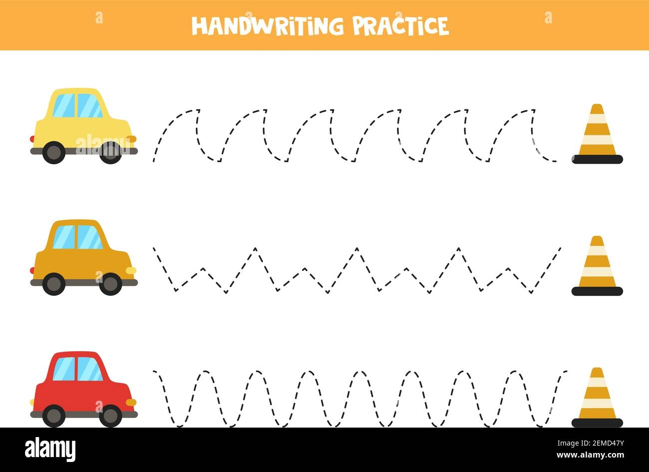 Tracing Lines For Kids With Colorful Cars Handwriting Practice 