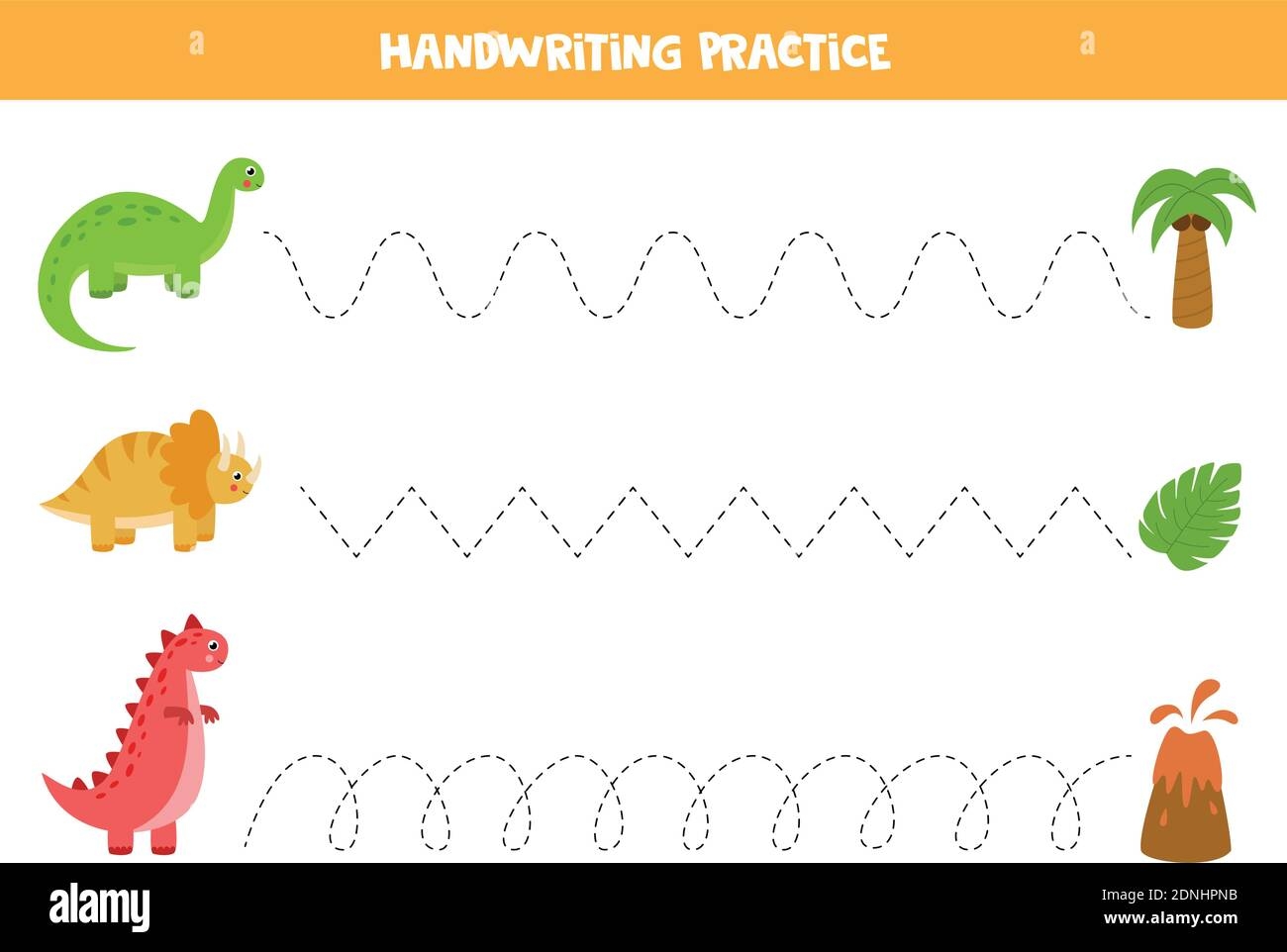 Tracing Lines With Cute Dinosaurs Handwriting Practice For 
